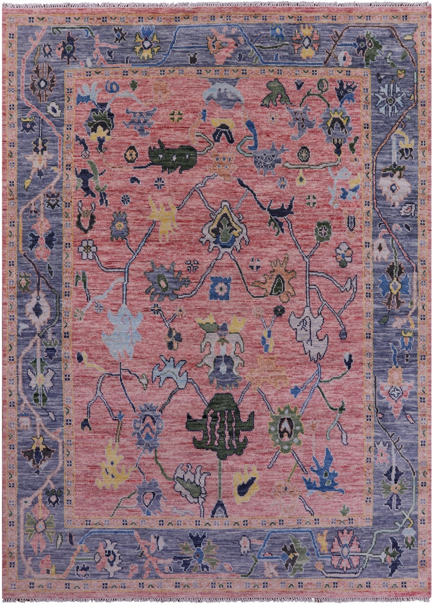 Pink Turkish Oushak Hand Knotted Wool Rug - 8' 3" X 11' 4" - Golden Nile