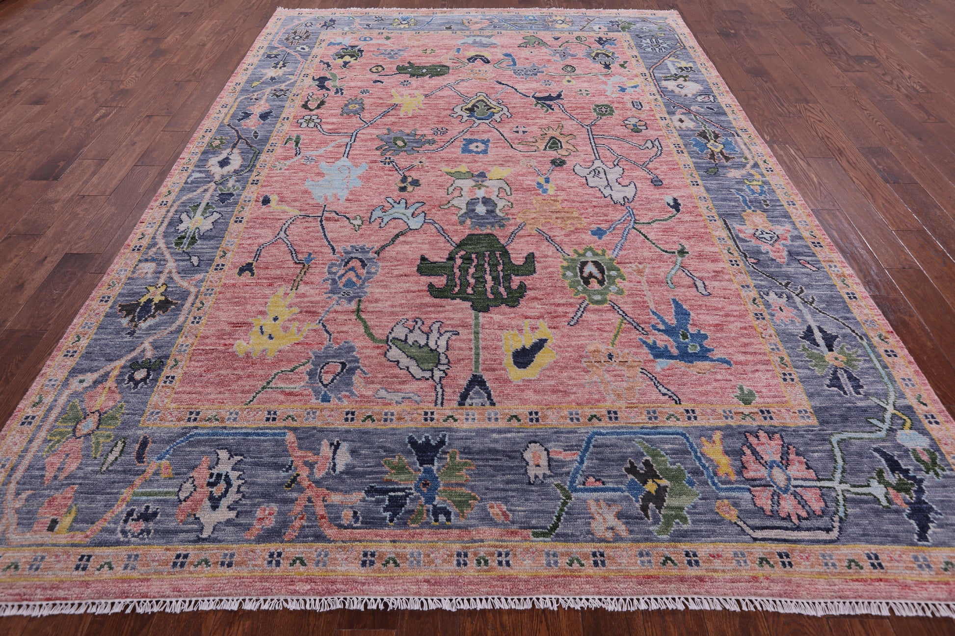 Pink Turkish Oushak Hand Knotted Wool Rug - 8' 3" X 11' 4" - Golden Nile