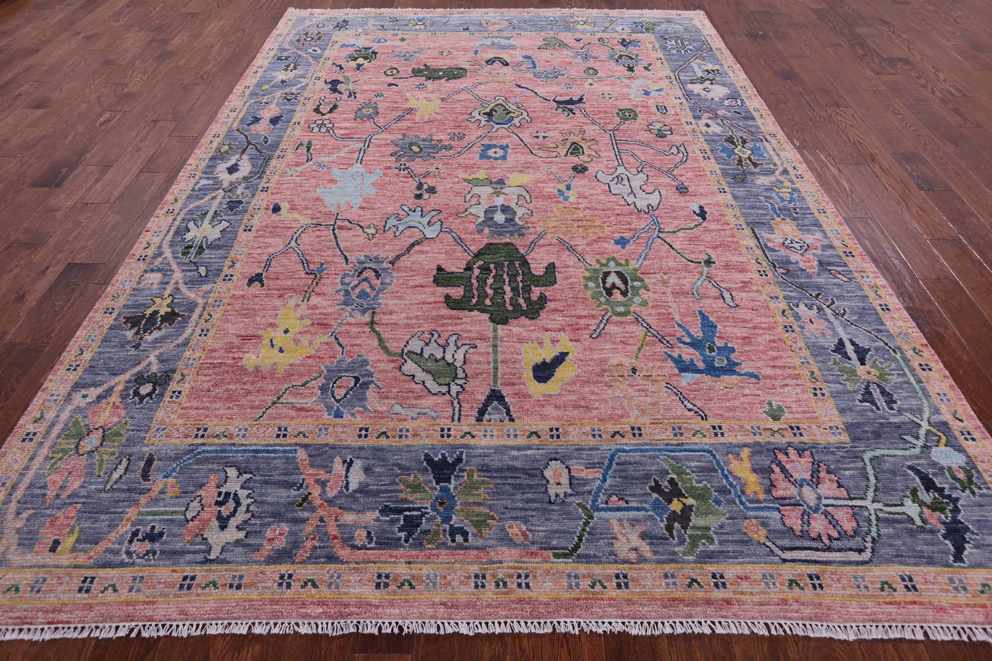 Pink Turkish Oushak Hand Knotted Wool Rug - 8' 3" X 11' 4" - Golden Nile