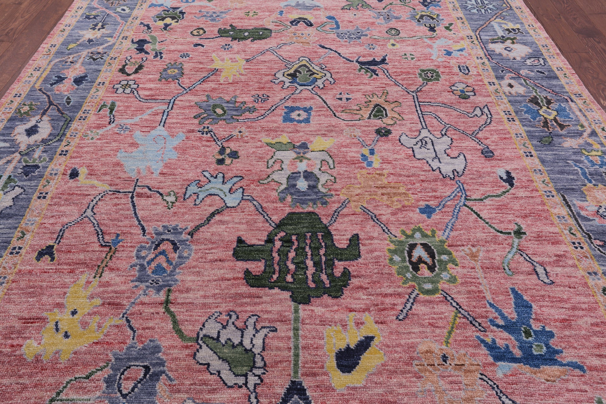 Pink Turkish Oushak Hand Knotted Wool Rug - 8' 3" X 11' 4" - Golden Nile