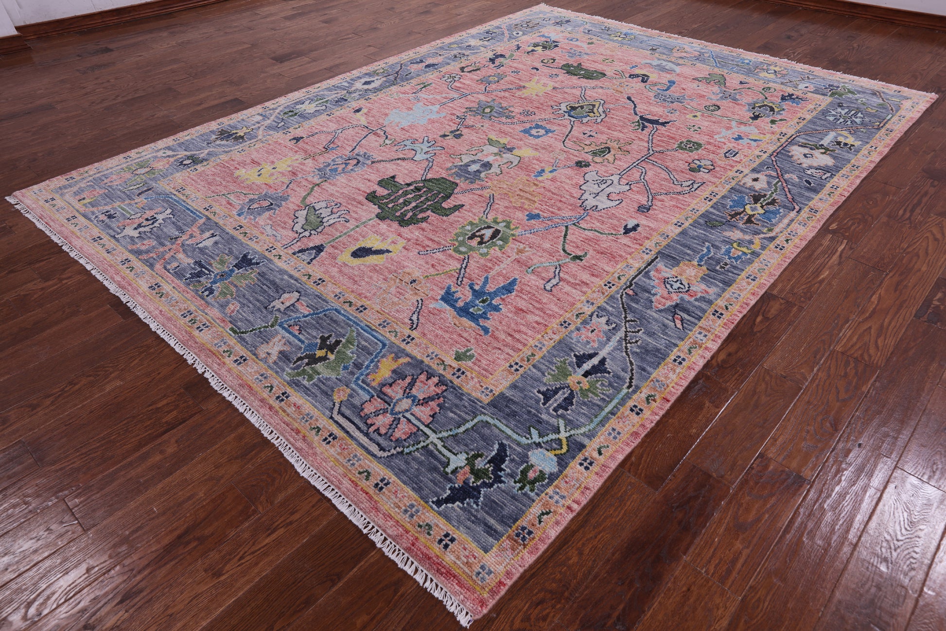 Pink Turkish Oushak Hand Knotted Wool Rug - 8' 3" X 11' 4" - Golden Nile