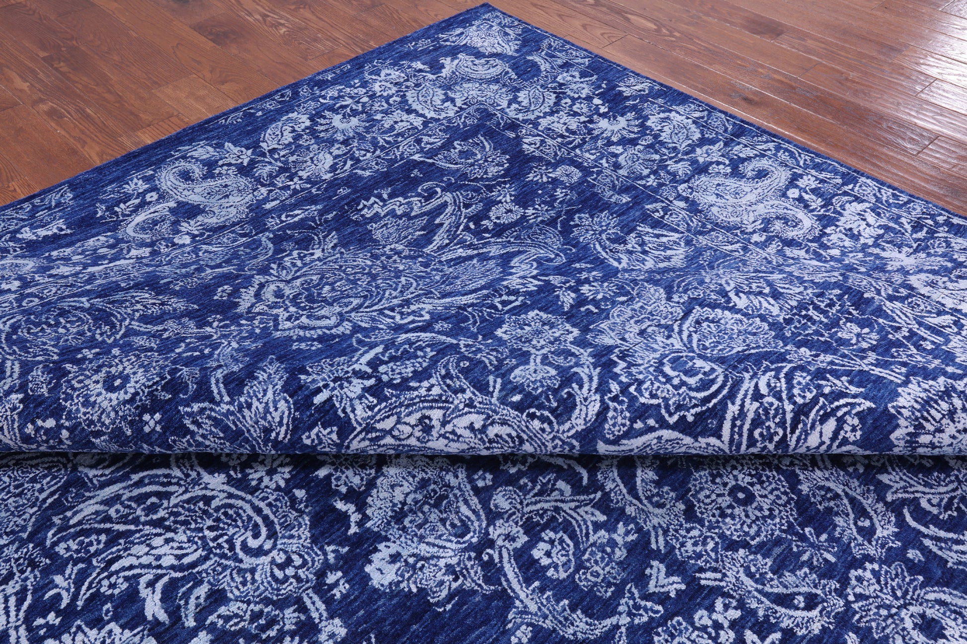 Blue Contemporary Hand Knotted Wool & Silk Rug - 10' 2" X 14' 1" - Golden Nile