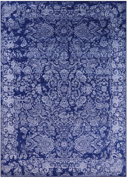 Blue Contemporary Hand Knotted Wool & Silk Rug - 10' 2" X 14' 1" - Golden Nile