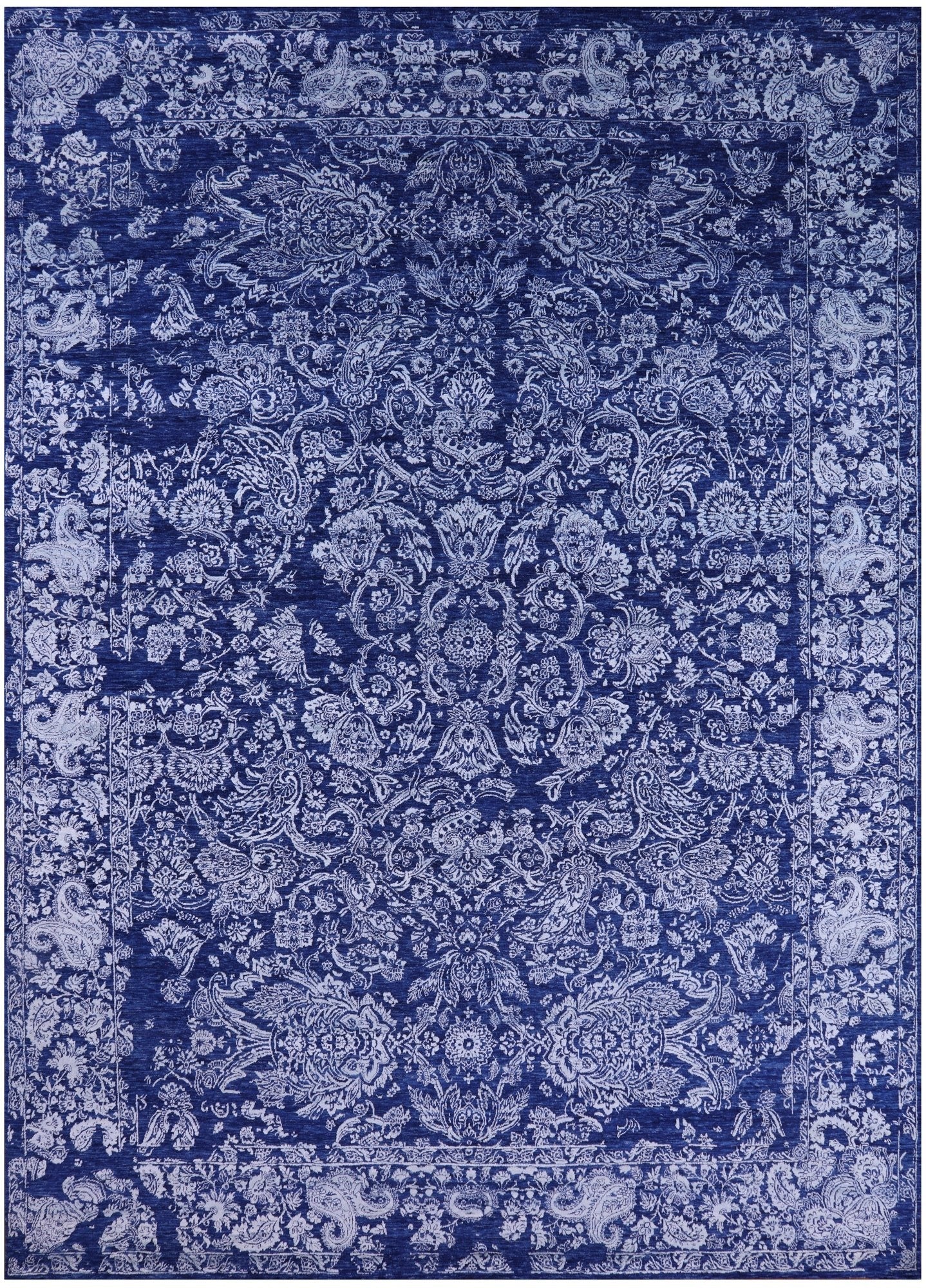 Blue Contemporary Hand Knotted Wool & Silk Rug - 10' 2" X 14' 1" - Golden Nile