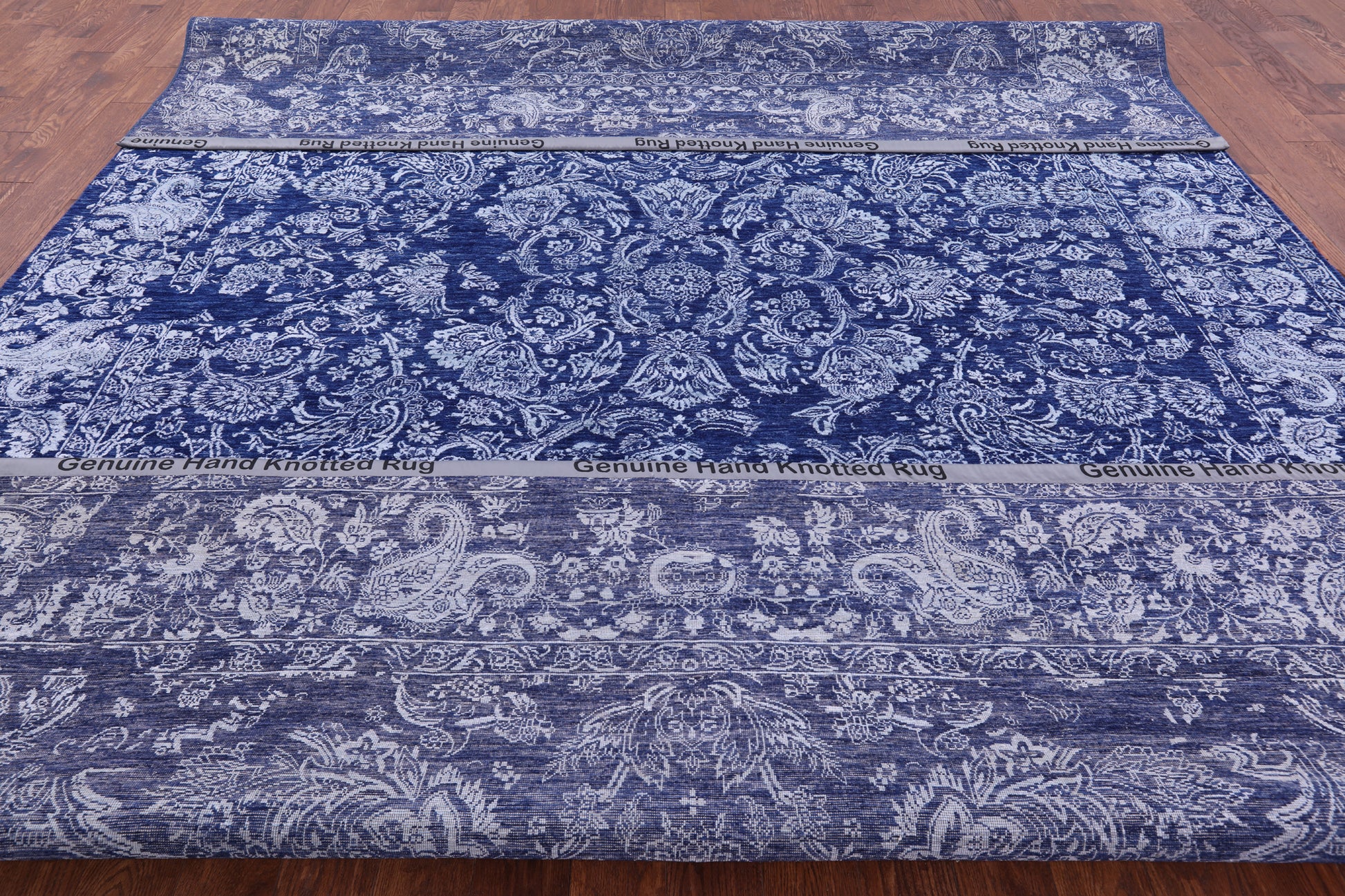 Blue Contemporary Hand Knotted Wool & Silk Rug - 10' 2" X 14' 1" - Golden Nile
