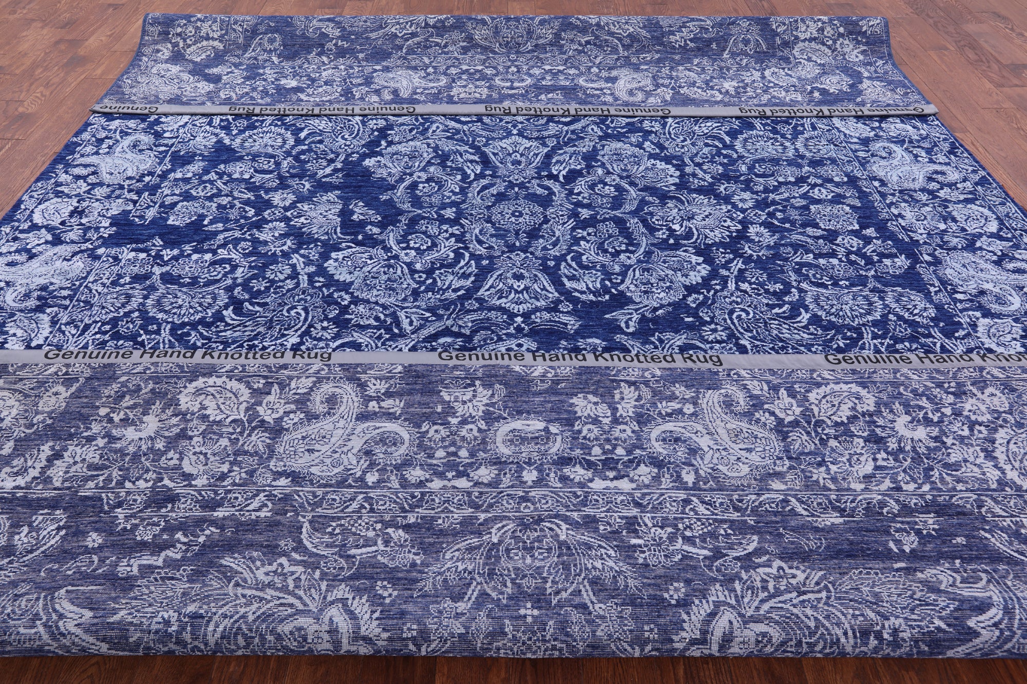 Blue Contemporary Hand Knotted Wool & Silk Rug - 10' 2" X 14' 1" - Golden Nile