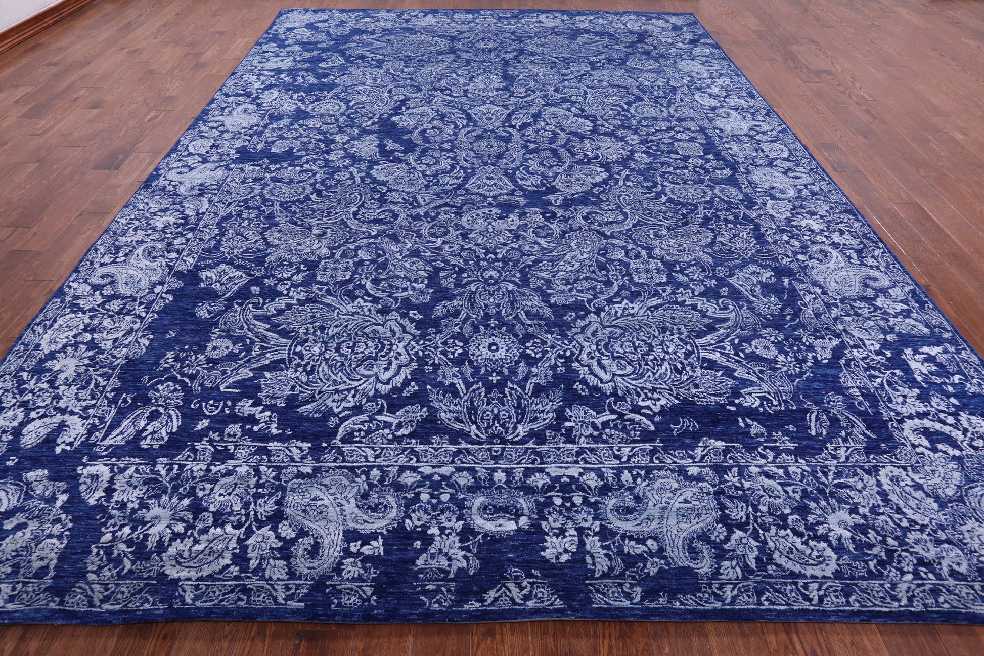 Blue Contemporary Hand Knotted Wool & Silk Rug - 10' 2" X 14' 1" - Golden Nile