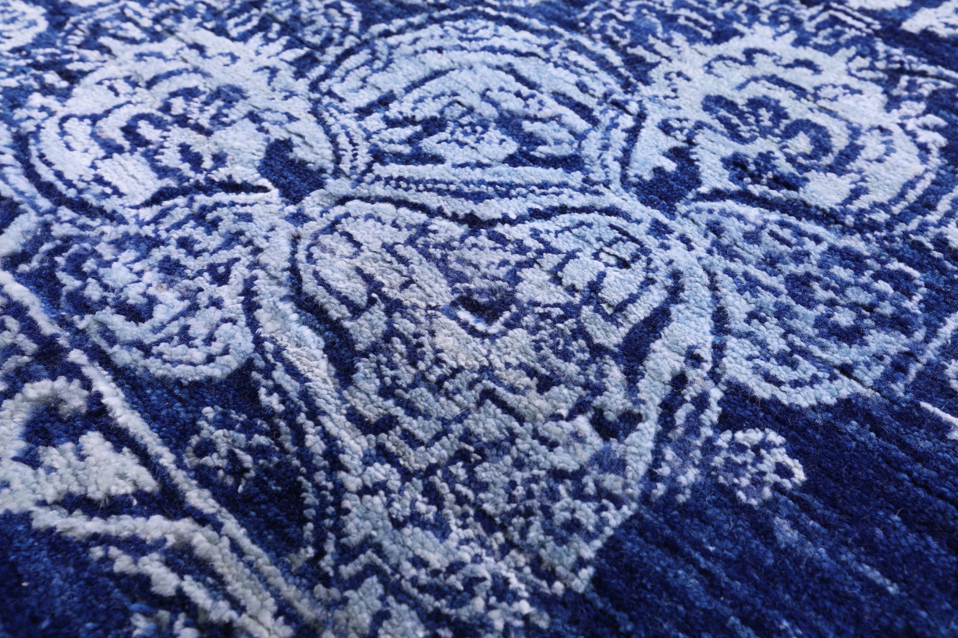Blue Contemporary Hand Knotted Wool & Silk Rug - 10' 2" X 14' 1" - Golden Nile