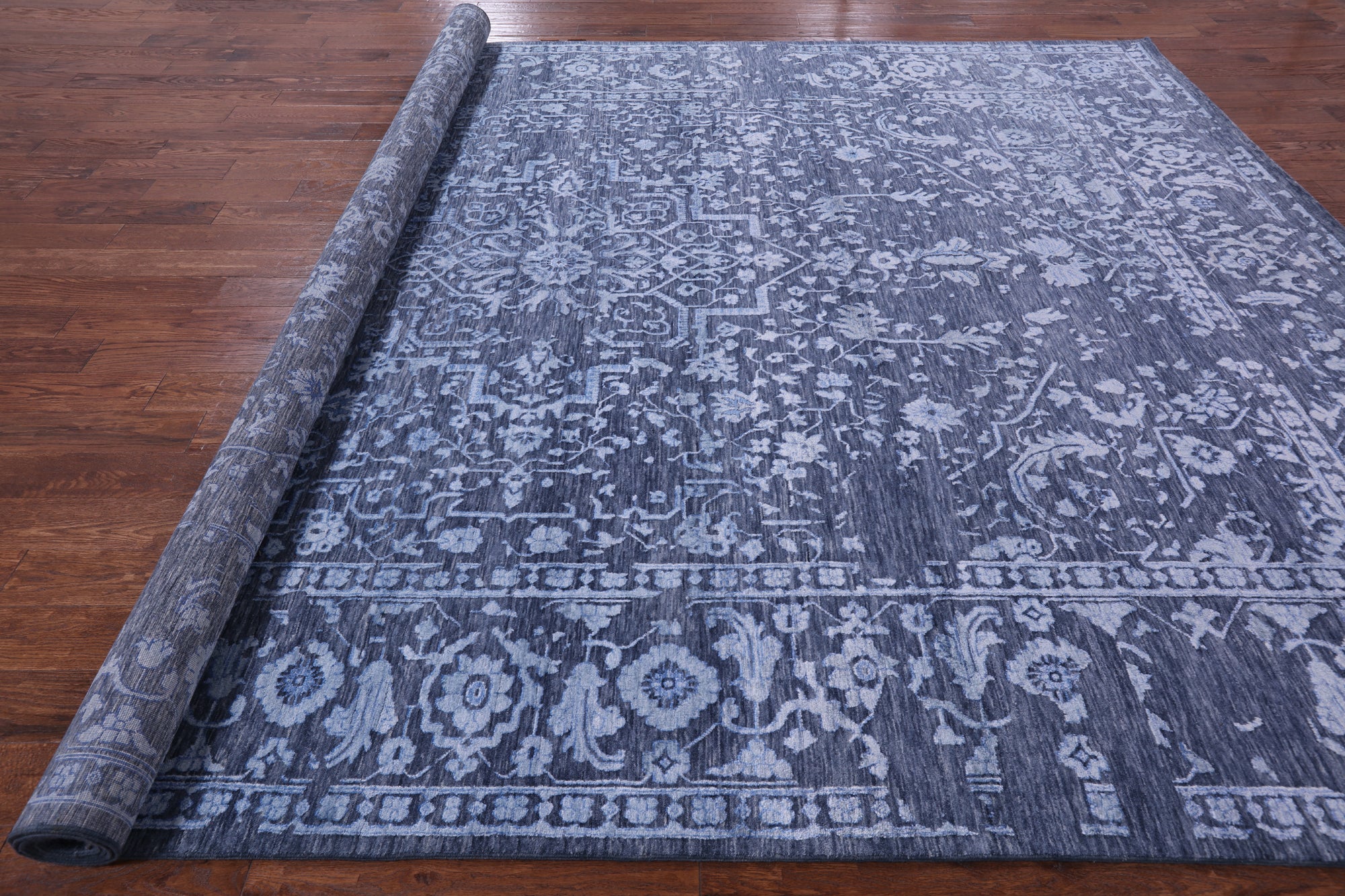 Grey Contemporary Handmade Wool & Silk Rug - 10' 0" X 14' 1" - Golden Nile