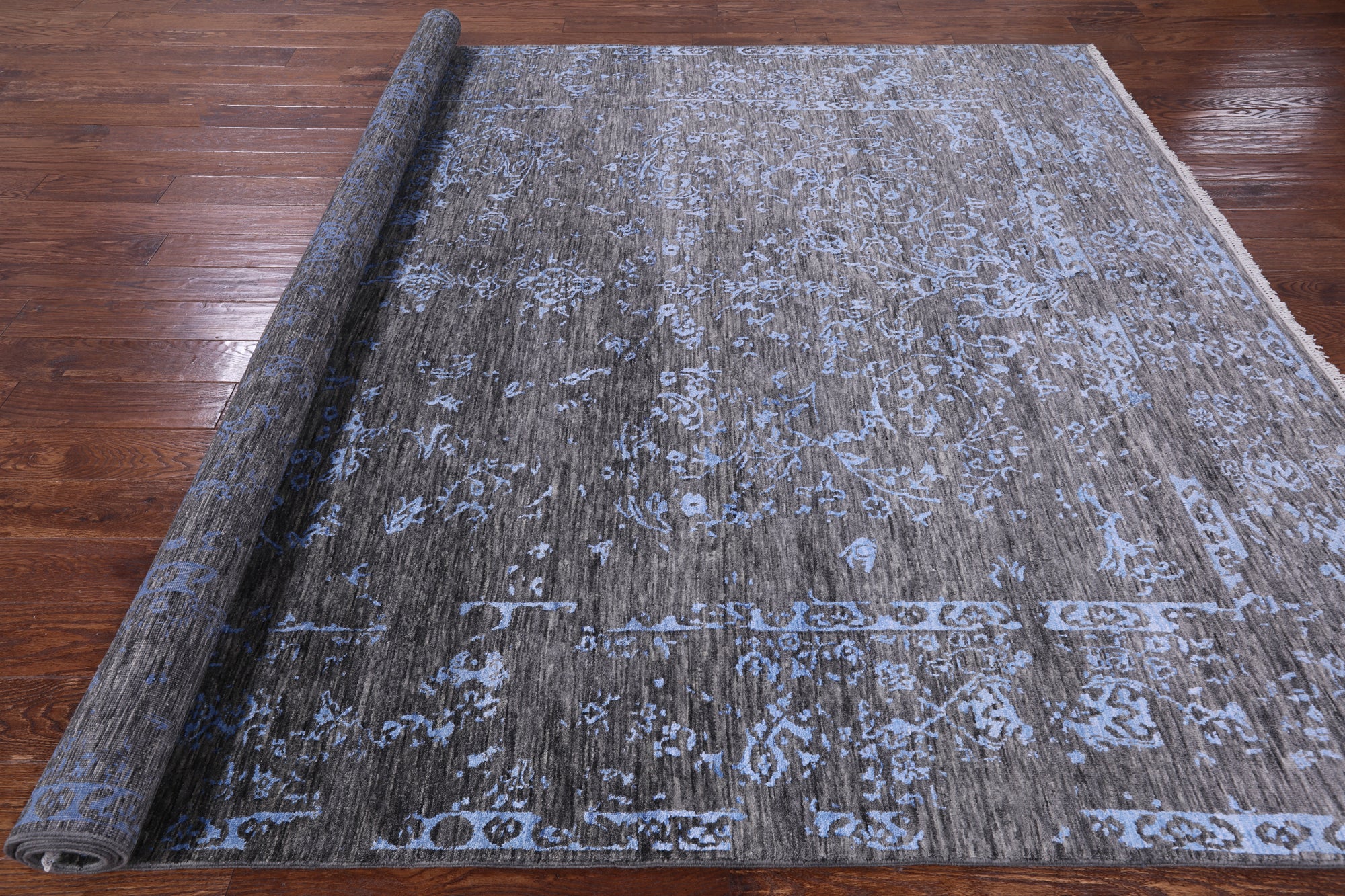 Grey Modern Hand Knotted Wool & Silk Rug - 8' 1" X 9' 10" - Golden Nile