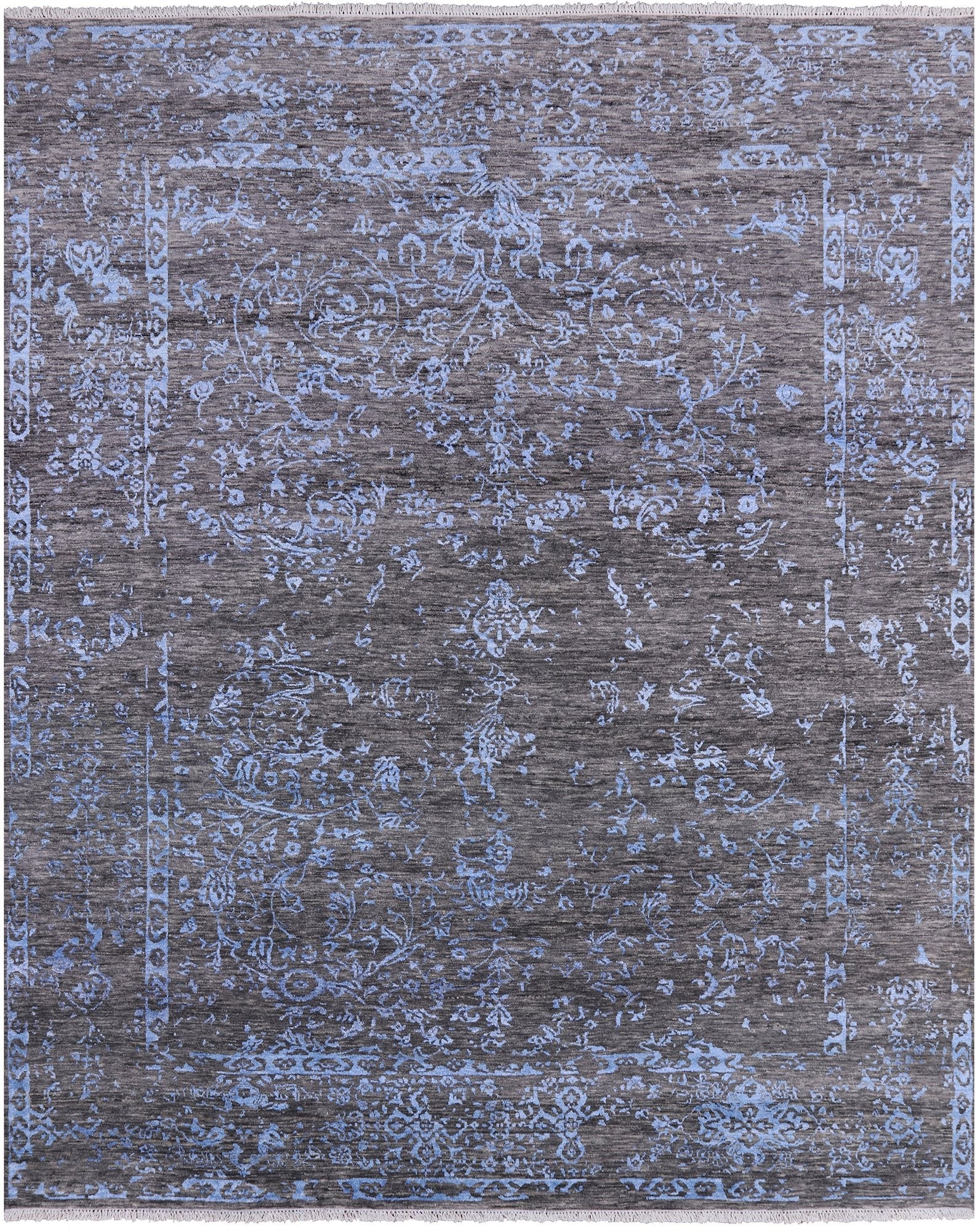 Grey Modern Hand Knotted Wool & Silk Rug - 8' 1" X 9' 10" - Golden Nile