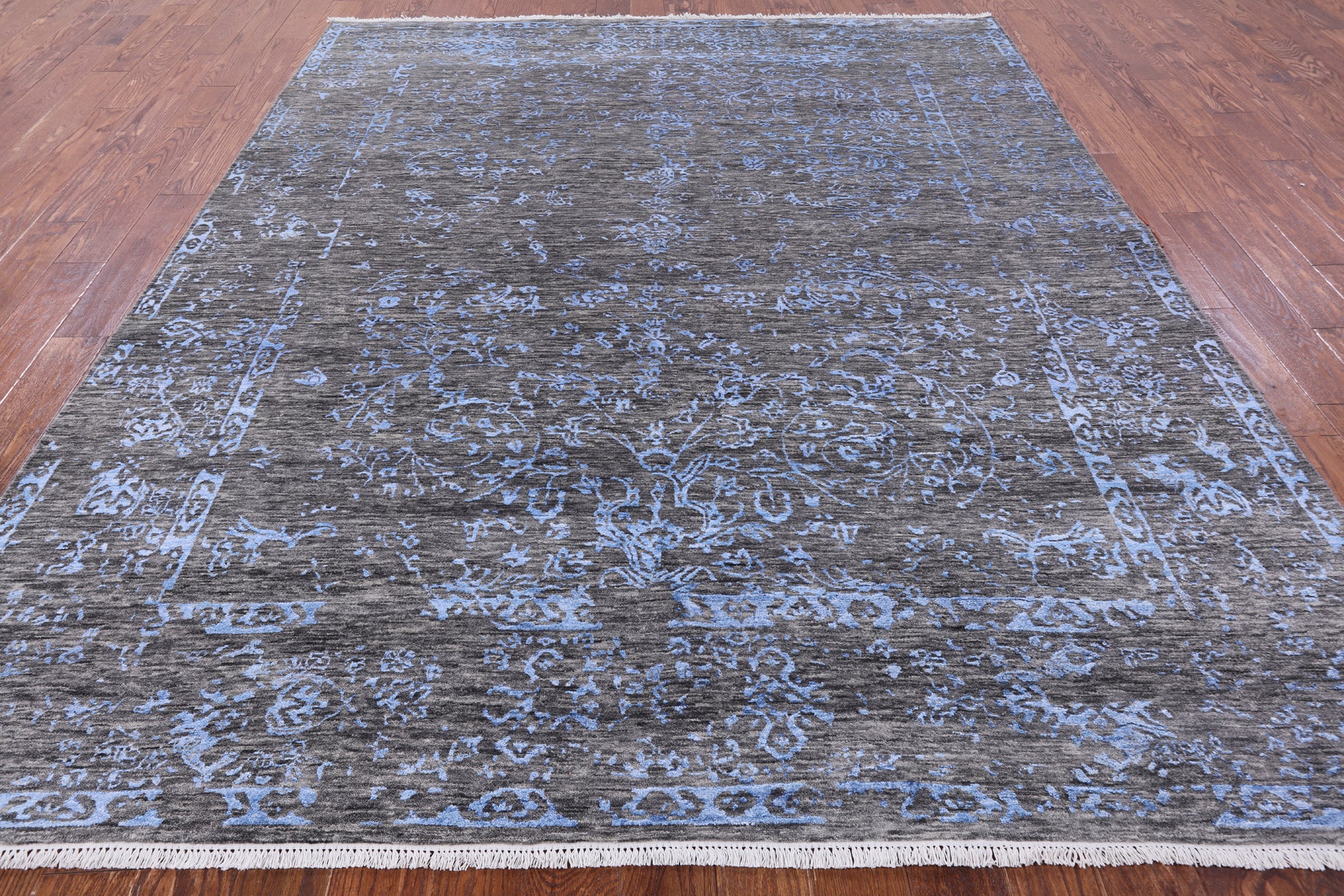 Grey Modern Hand Knotted Wool & Silk Rug - 8' 1" X 9' 10" - Golden Nile