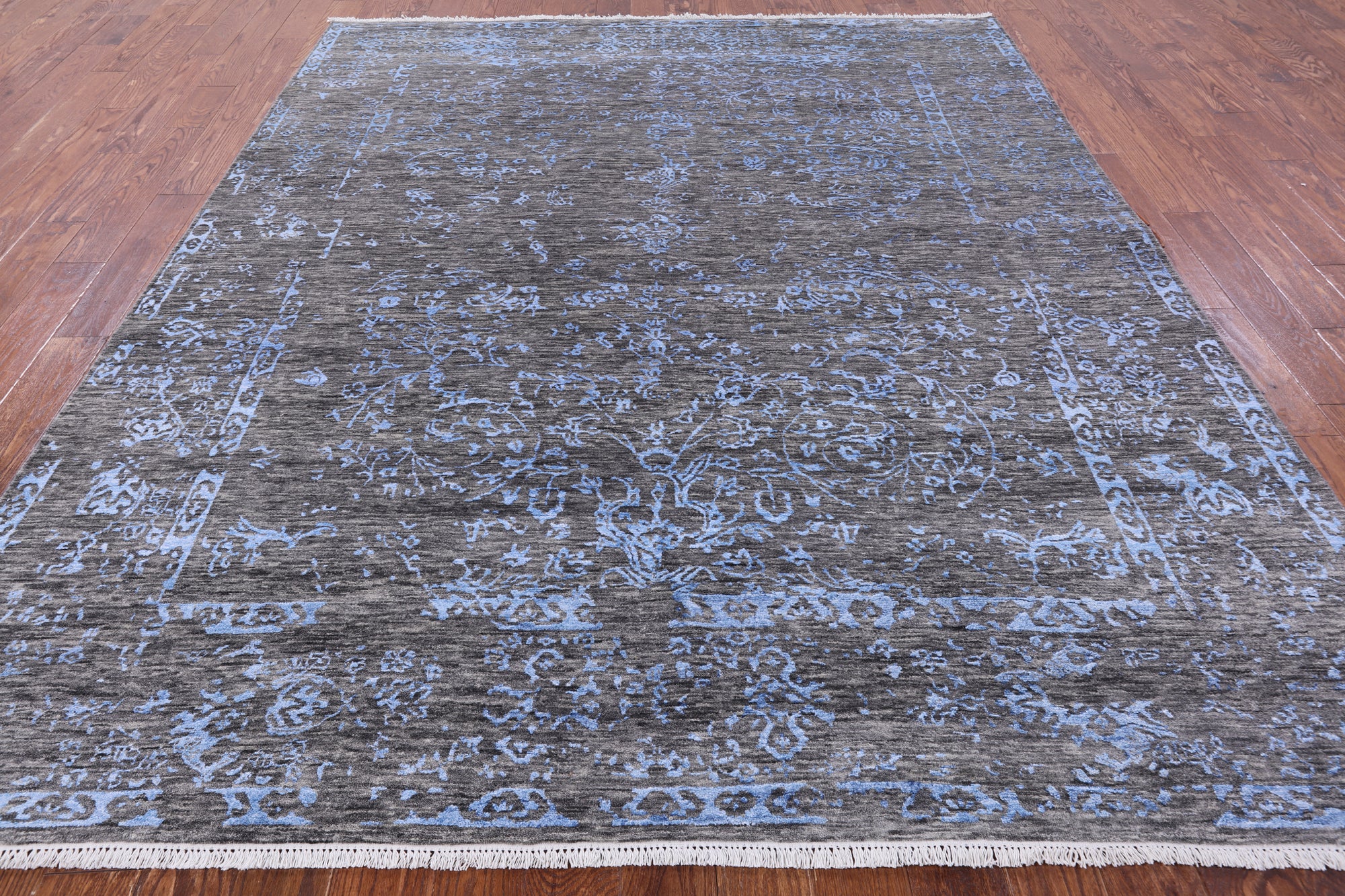 Grey Modern Hand Knotted Wool & Silk Rug - 8' 1" X 9' 10" - Golden Nile