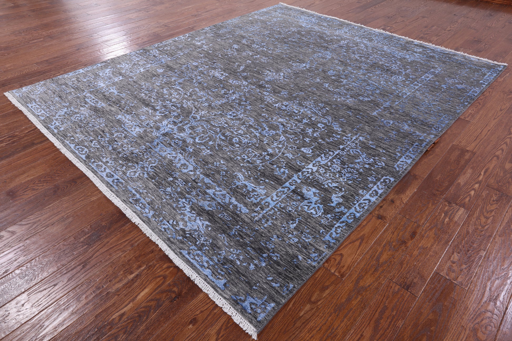 Grey Modern Hand Knotted Wool & Silk Rug - 8' 1" X 9' 10" - Golden Nile