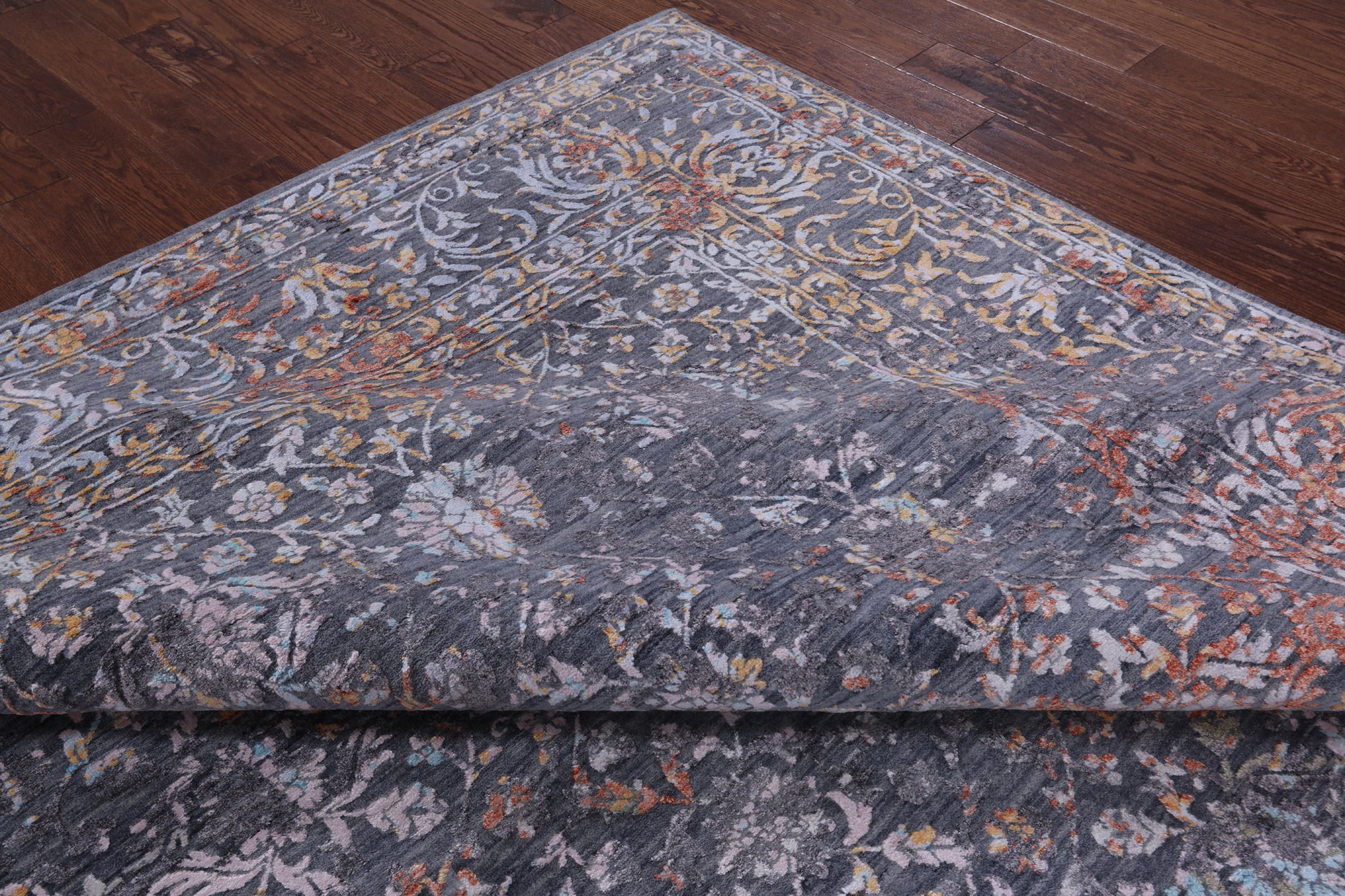 Grey Modern Hand Knotted Wool & Silk Rug - 8' 11" X 11' 11" - Golden Nile