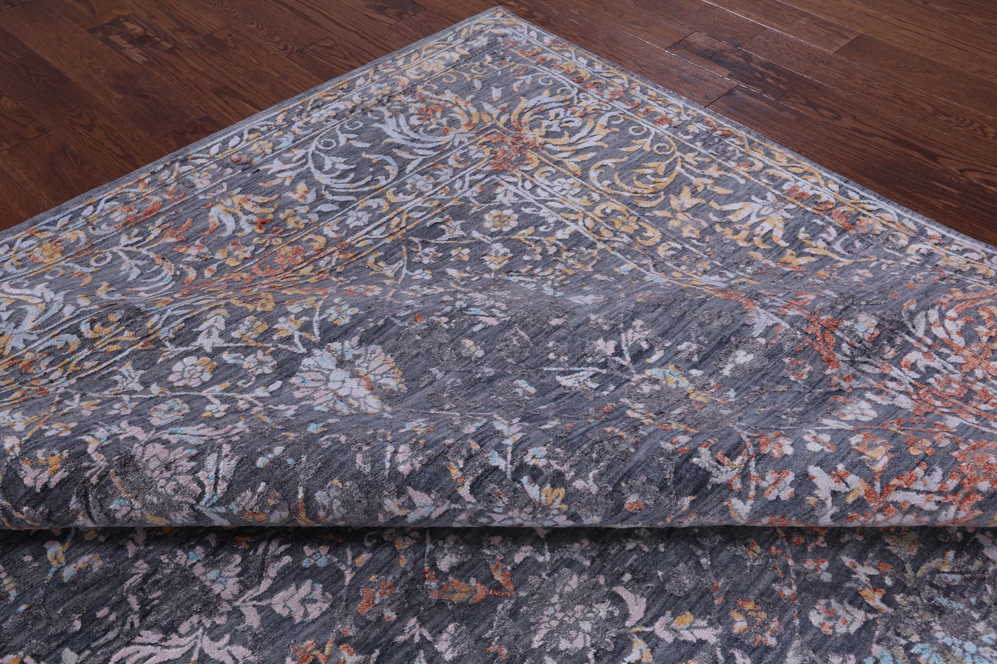 Grey Modern Hand Knotted Wool & Silk Rug - 8' 11" X 11' 11" - Golden Nile
