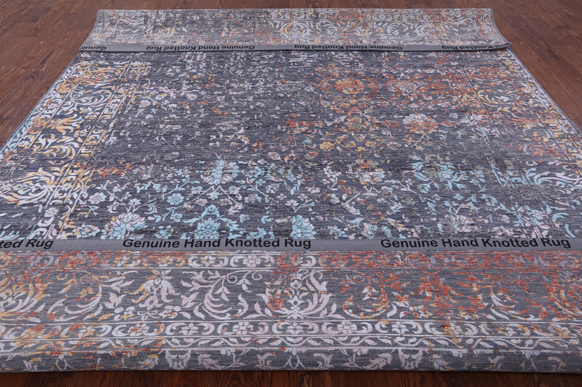 Grey Modern Hand Knotted Wool & Silk Rug - 8' 11" X 11' 11" - Golden Nile