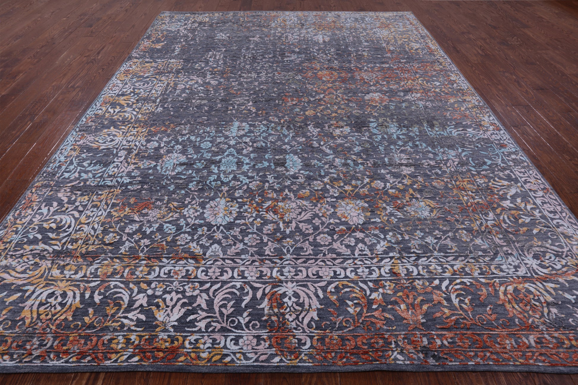 Grey Modern Hand Knotted Wool & Silk Rug - 8' 11" X 11' 11" - Golden Nile
