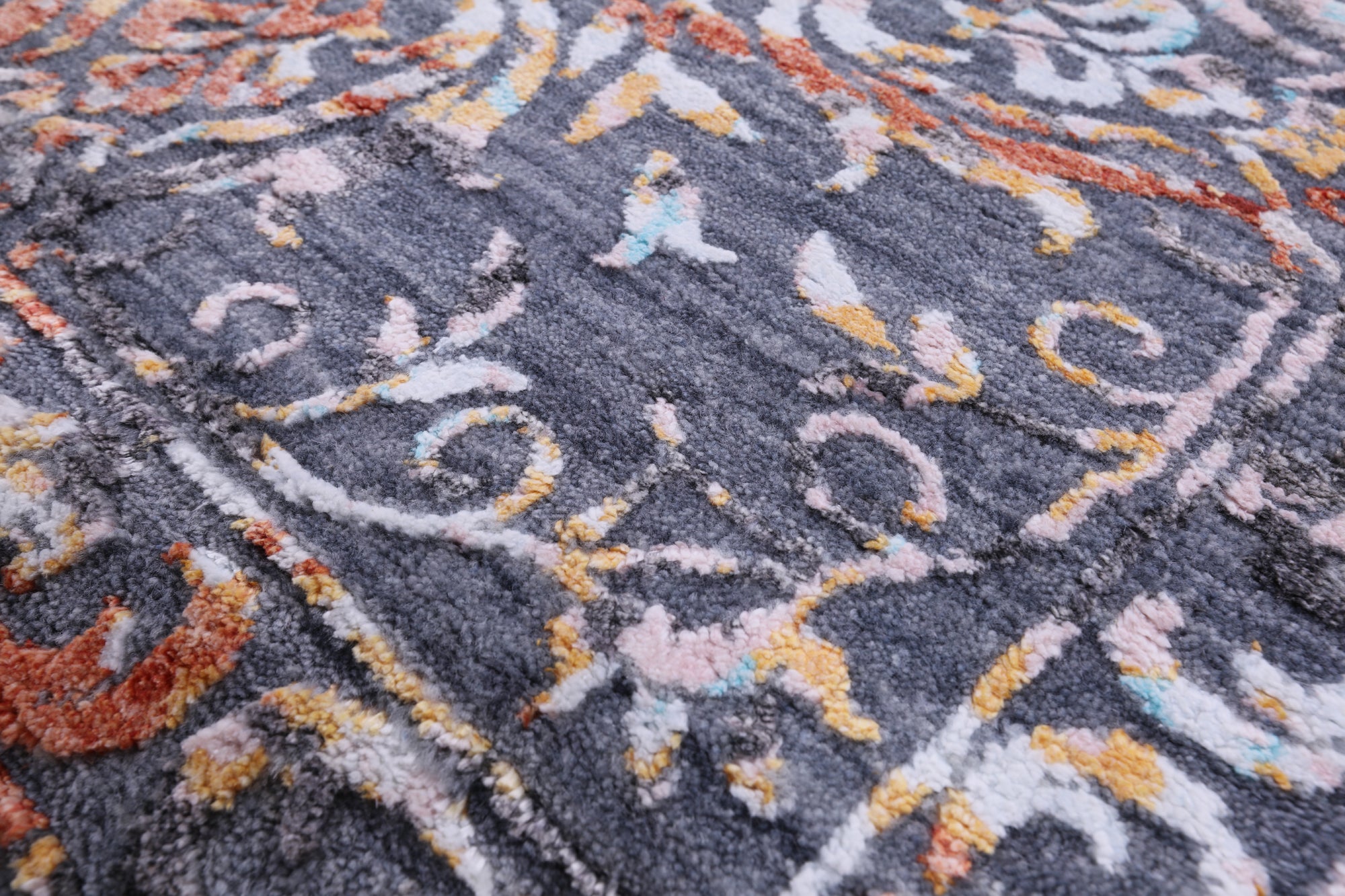 Grey Modern Hand Knotted Wool & Silk Rug - 8' 11" X 11' 11" - Golden Nile