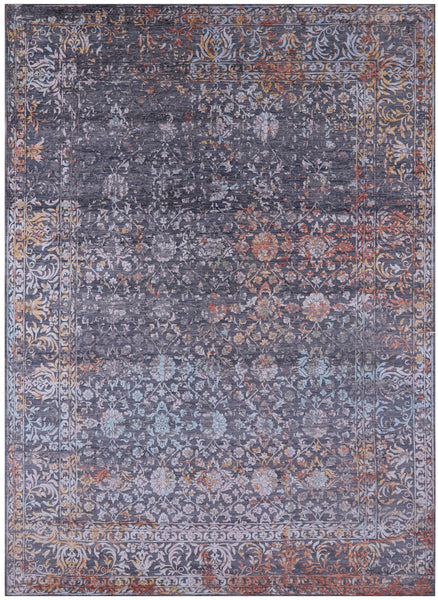 Grey Modern Hand Knotted Wool & Silk Rug - 8' 11" X 11' 11" - Golden Nile