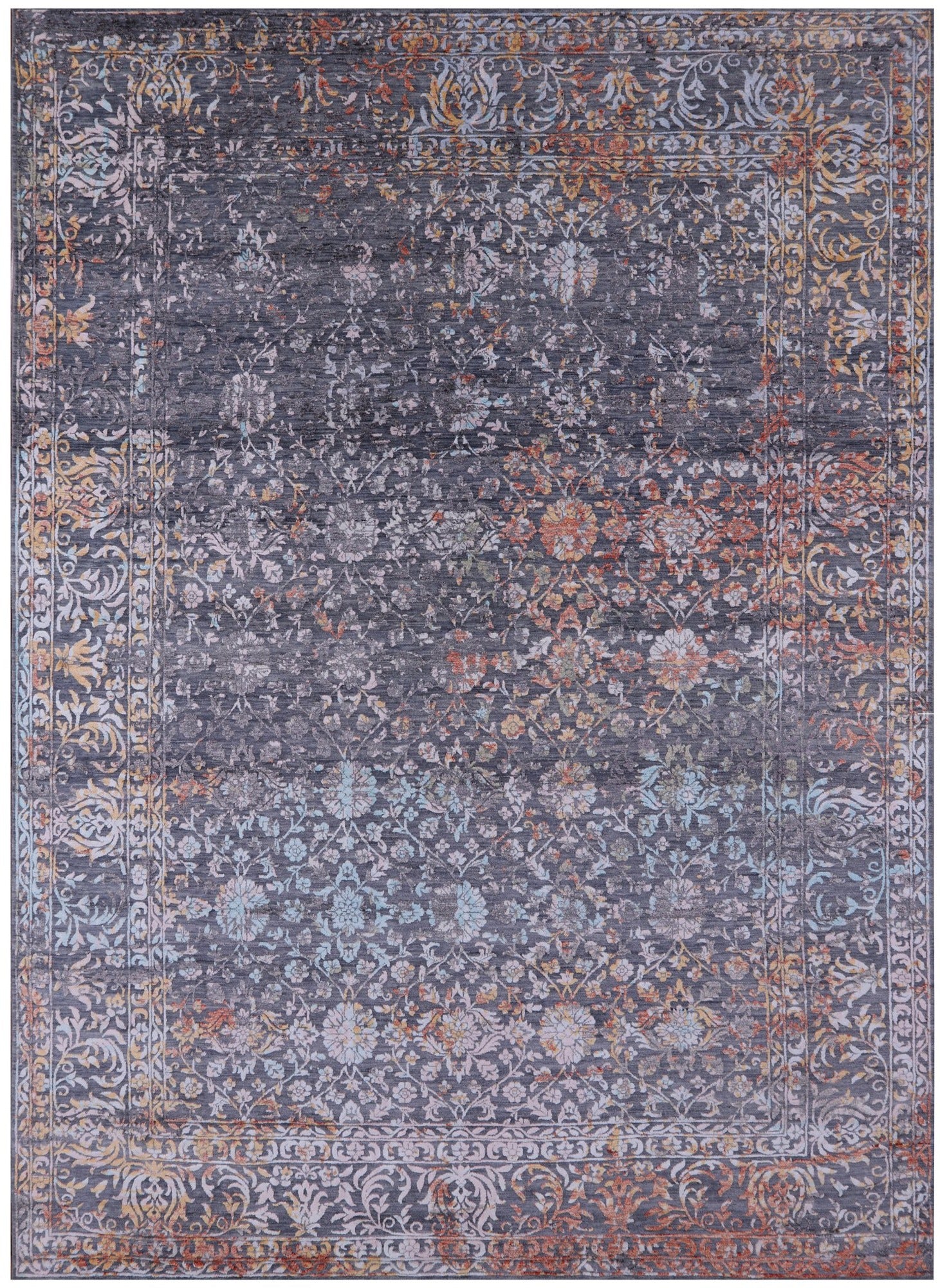 Grey Modern Hand Knotted Wool & Silk Rug - 8' 11" X 11' 11" - Golden Nile