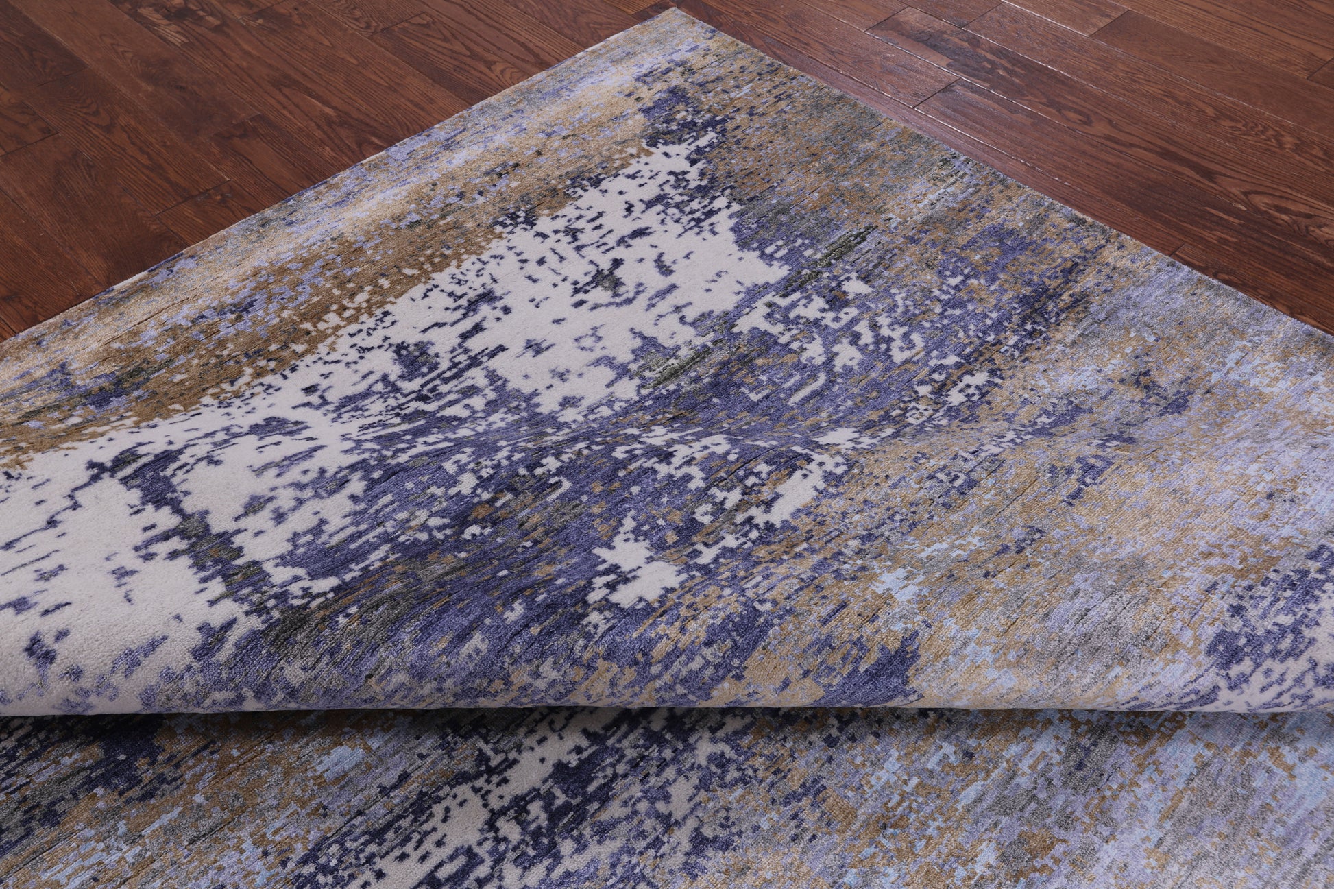 Abstract Contemporary Hand Knotted Wool & Silk Rug - 8' 0" X 9' 11" - Golden Nile