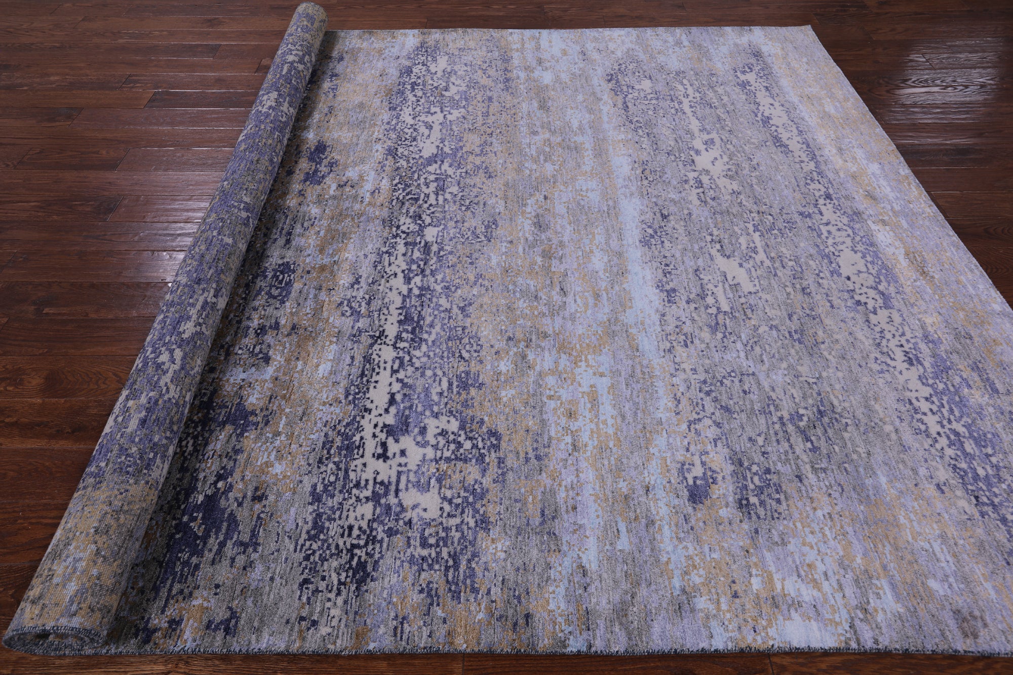 Abstract Contemporary Hand Knotted Wool & Silk Rug - 8' 0" X 9' 11" - Golden Nile