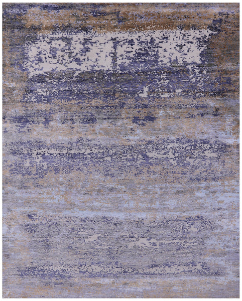 Abstract Contemporary Hand Knotted Wool & Silk Rug - 8' 0" X 9' 11" - Golden Nile