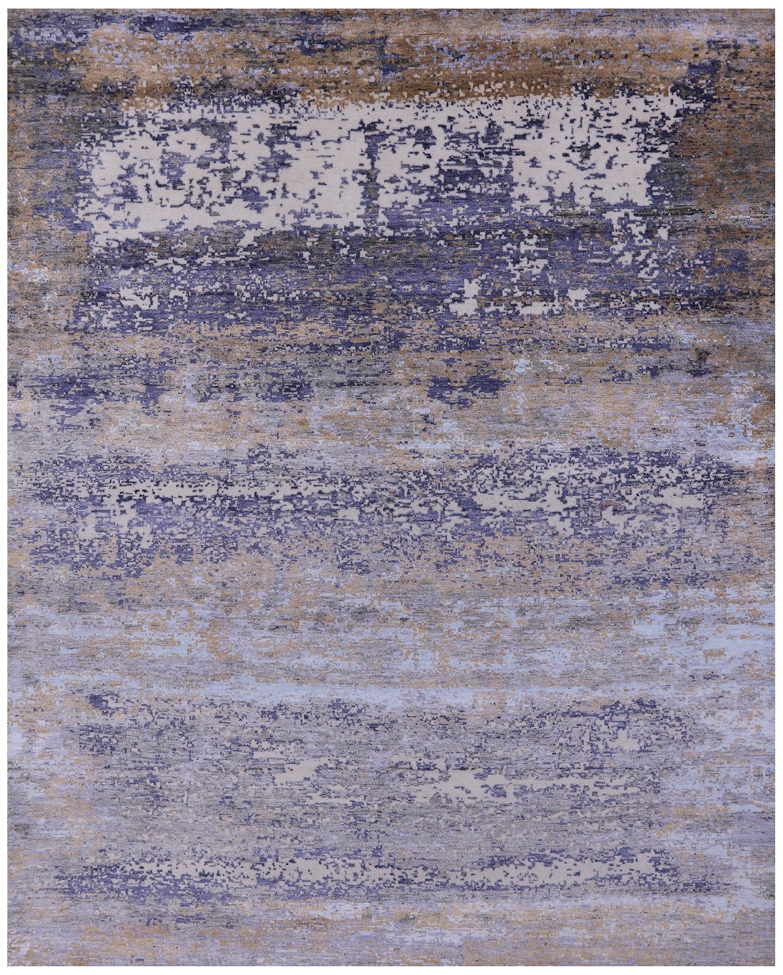 Abstract Contemporary Hand Knotted Wool & Silk Rug - 8' 0" X 9' 11" - Golden Nile