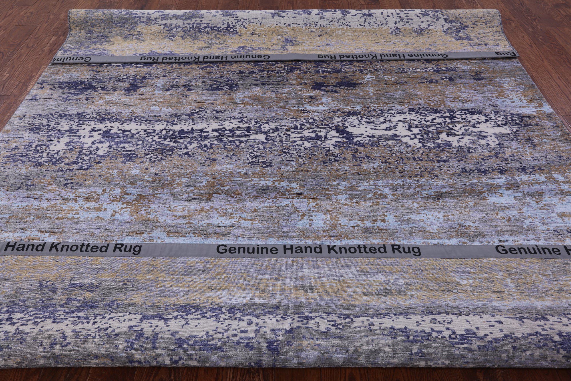 Abstract Contemporary Hand Knotted Wool & Silk Rug - 8' 0" X 9' 11" - Golden Nile