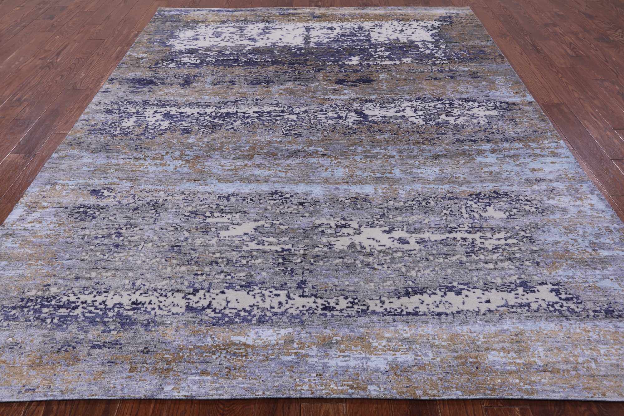 Abstract Contemporary Hand Knotted Wool & Silk Rug - 8' 0" X 9' 11" - Golden Nile