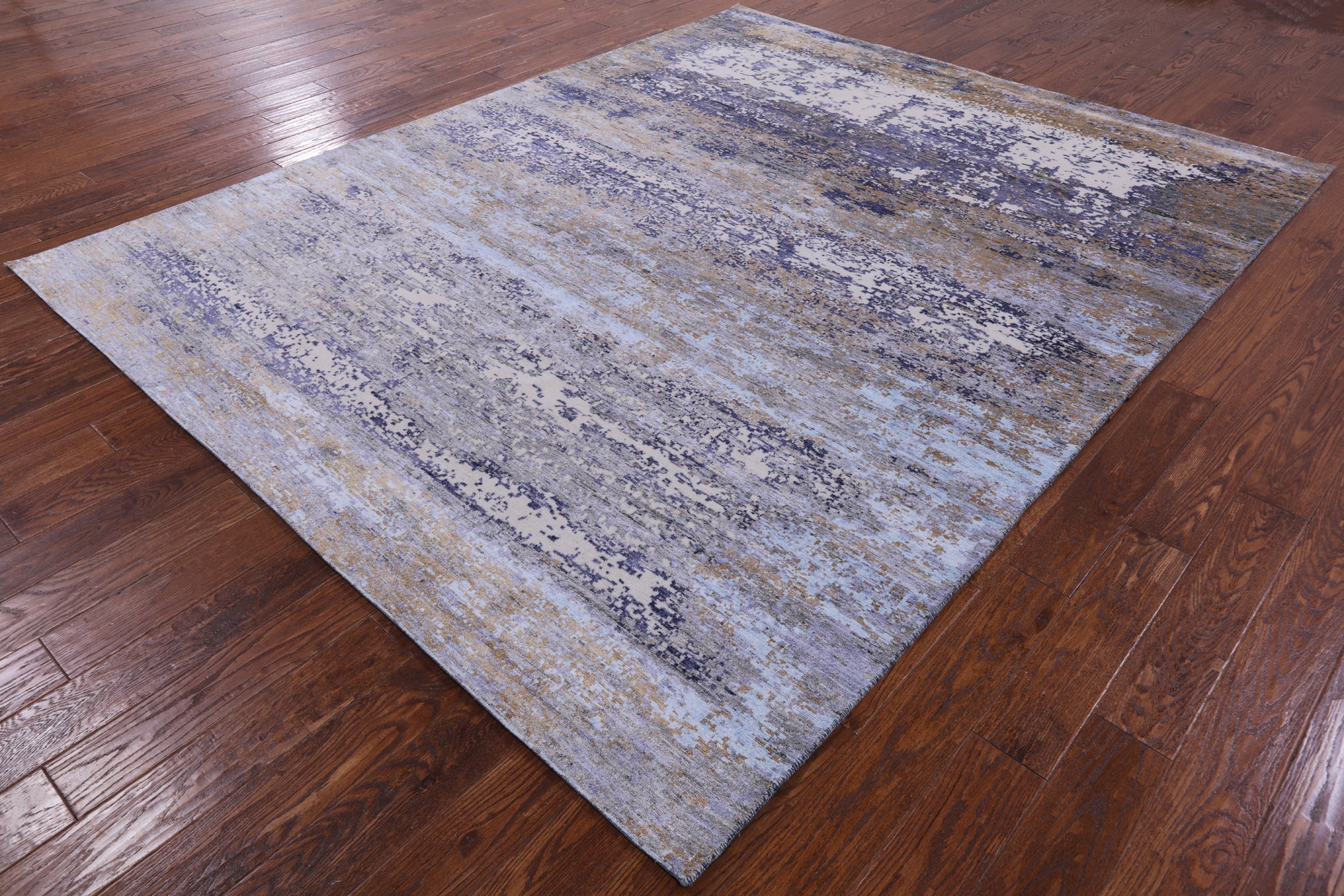 Abstract Contemporary Hand Knotted Wool & Silk Rug - 8' 0" X 9' 11" - Golden Nile
