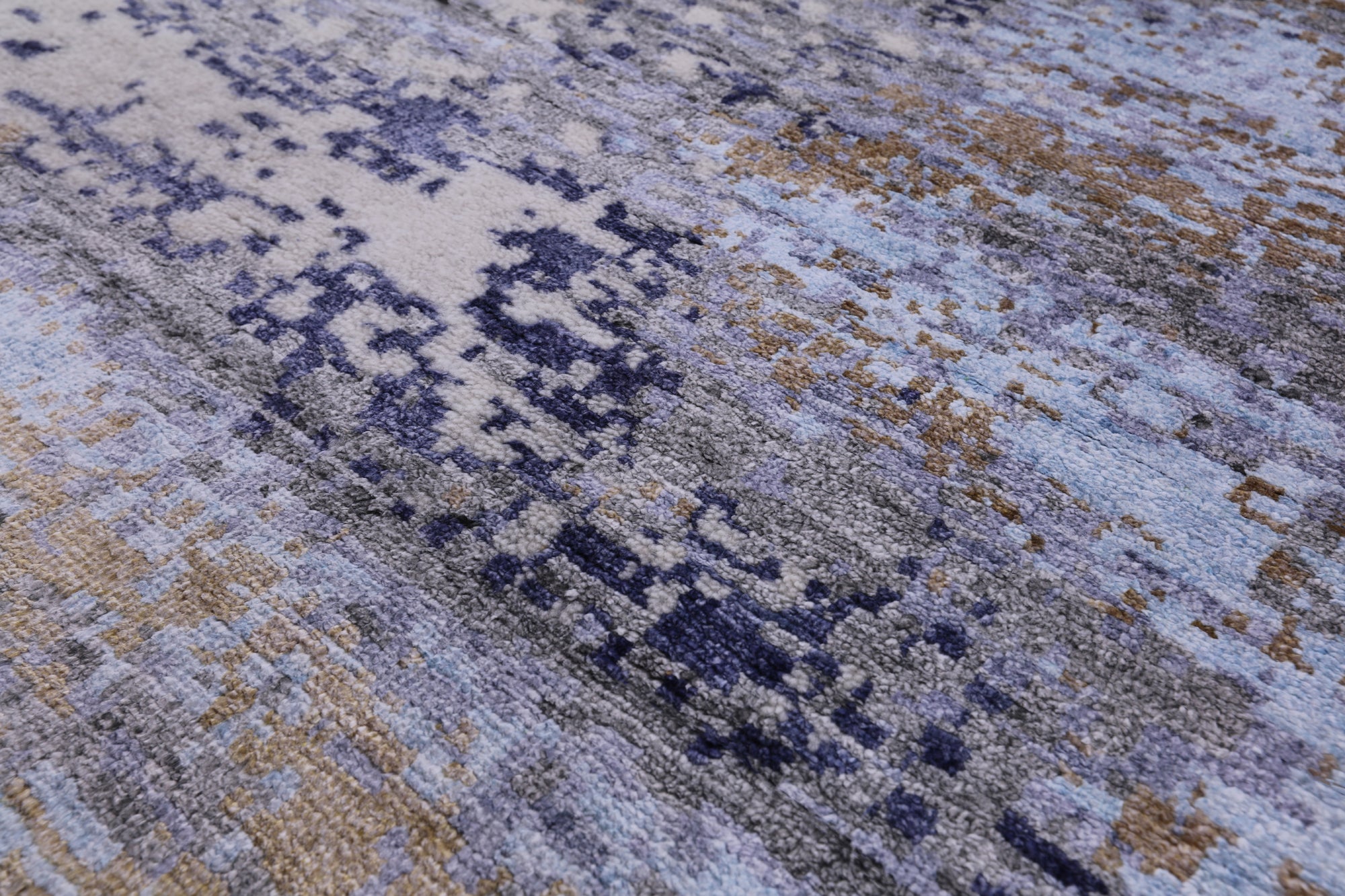 Abstract Contemporary Hand Knotted Wool & Silk Rug - 8' 0" X 9' 11" - Golden Nile
