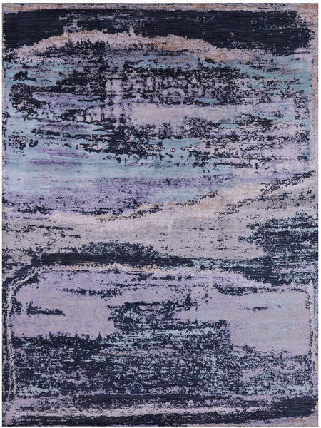 Abstract Modern Hand Knotted Wool & Silk Rug - 9' 0" X 11' 10" - Golden Nile