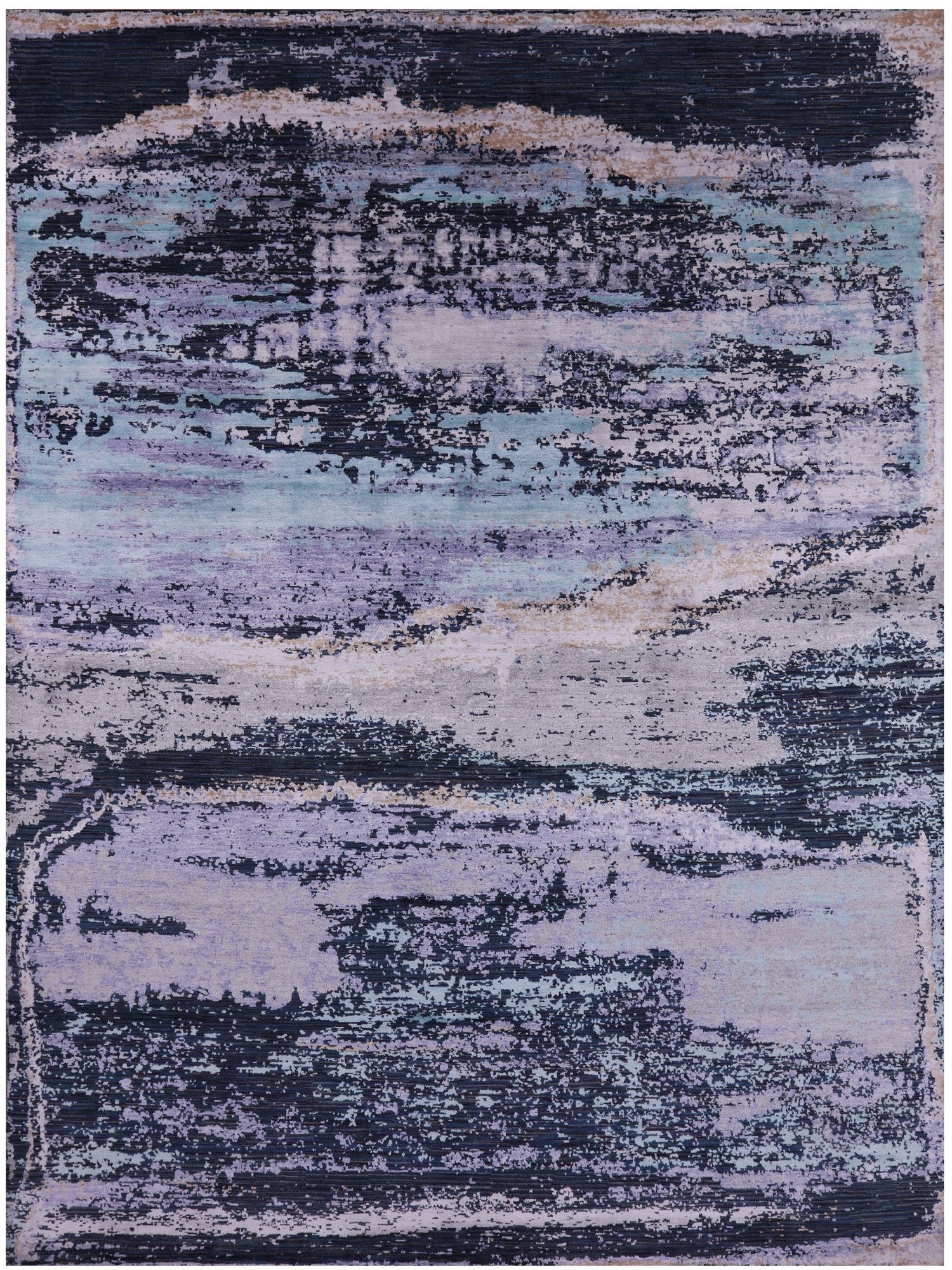 Abstract Modern Hand Knotted Wool & Silk Rug - 9' 0" X 11' 10" - Golden Nile