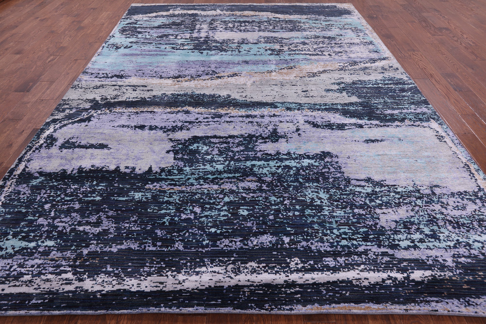 Abstract Modern Hand Knotted Wool & Silk Rug - 9' 0" X 11' 10" - Golden Nile
