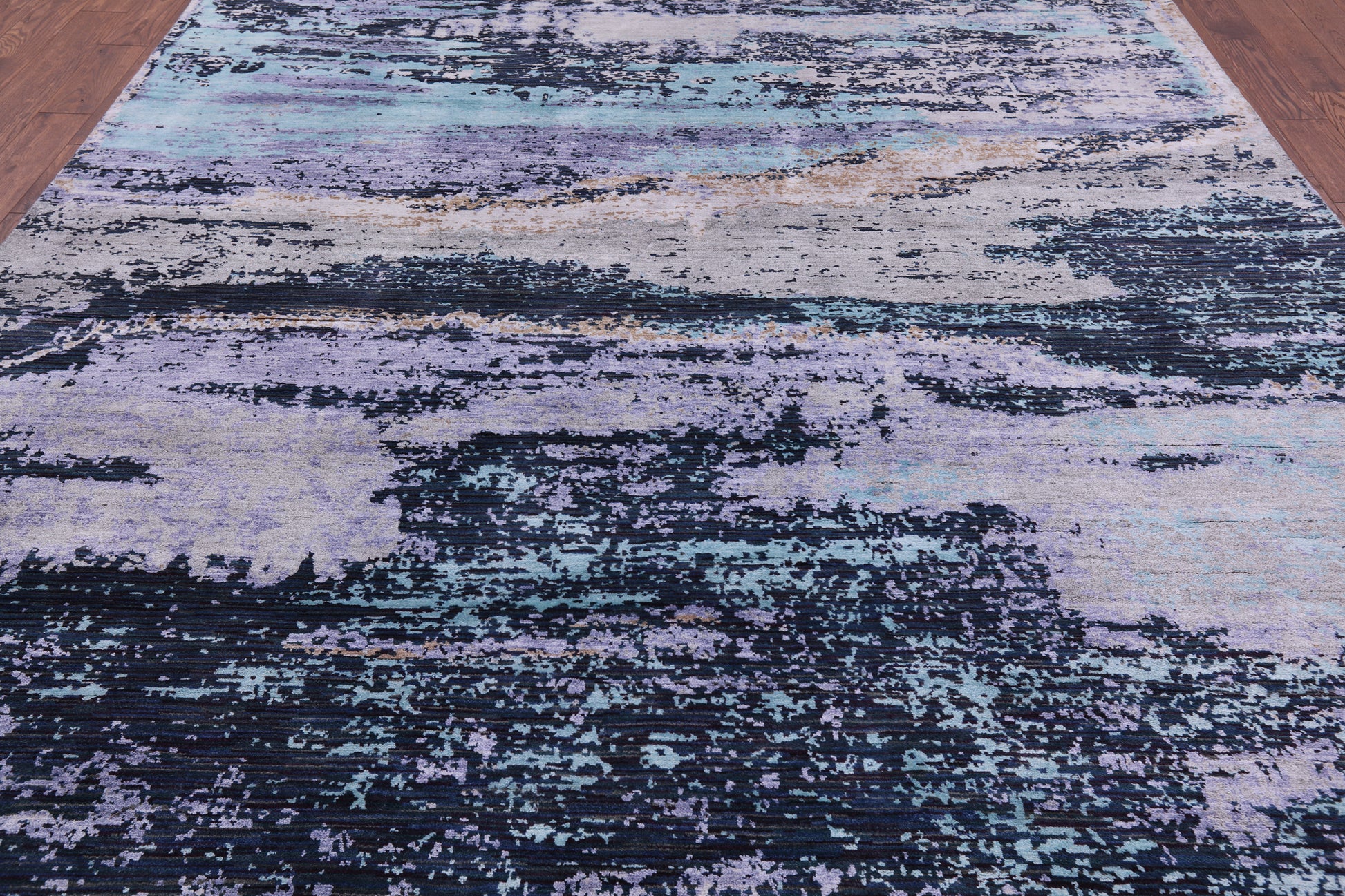 Abstract Modern Hand Knotted Wool & Silk Rug - 9' 0" X 11' 10" - Golden Nile