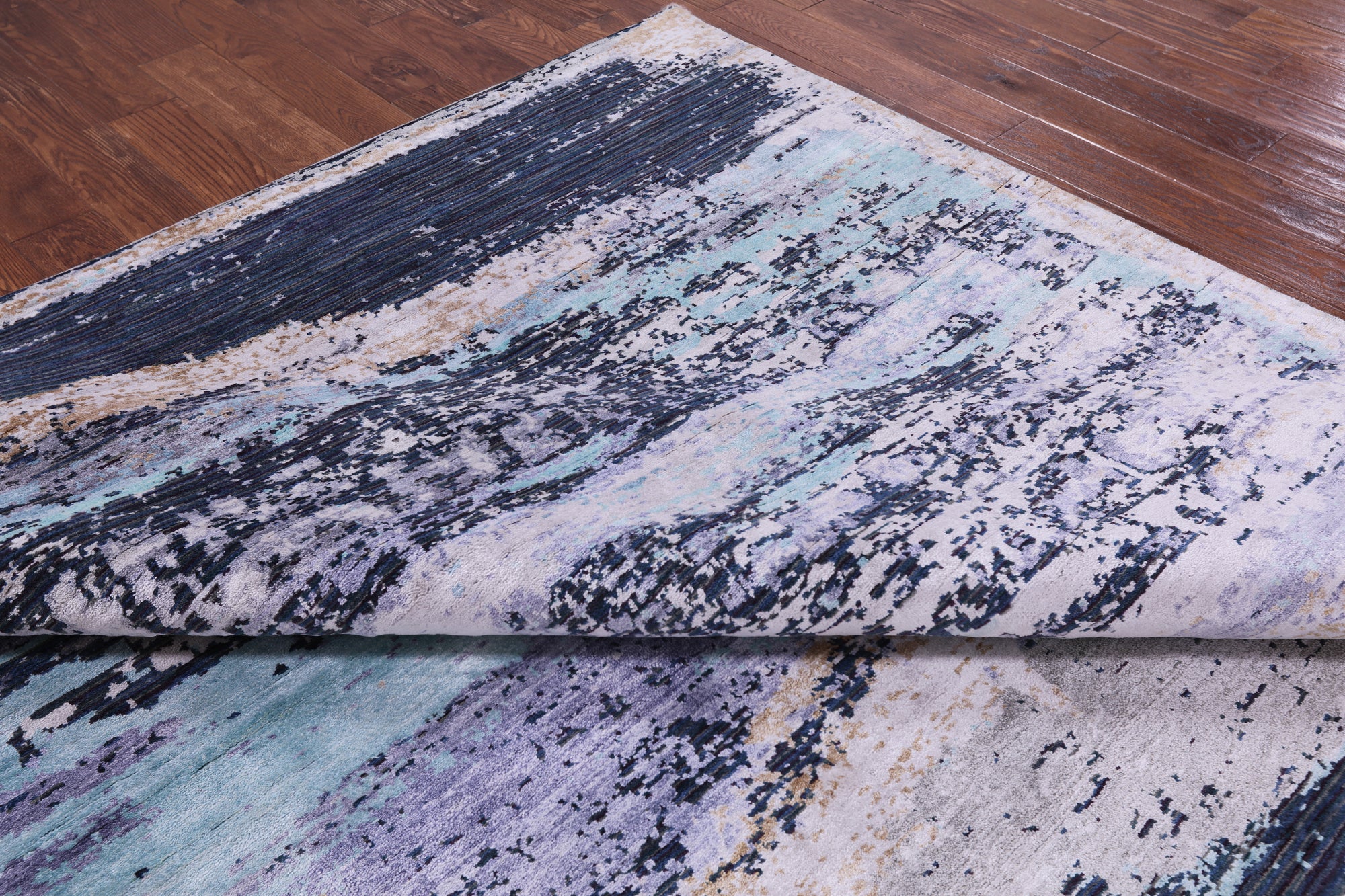 Abstract Modern Hand Knotted Wool & Silk Rug - 9' 0" X 11' 10" - Golden Nile