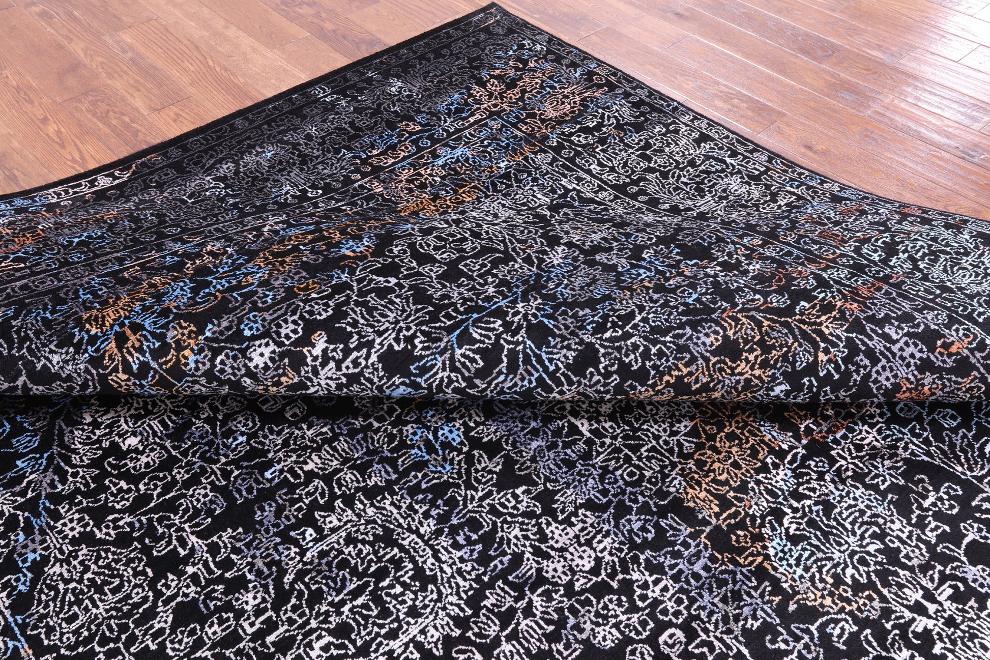 Black Modern Hand Knotted Wool & Silk Rug - 9' 1" X 11' 11" - Golden Nile
