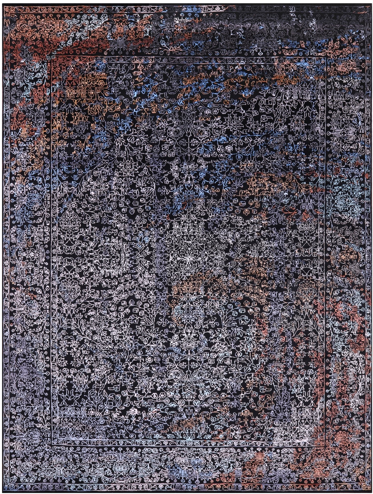 Black Modern Hand Knotted Wool & Silk Rug - 9' 1" X 11' 11" - Golden Nile