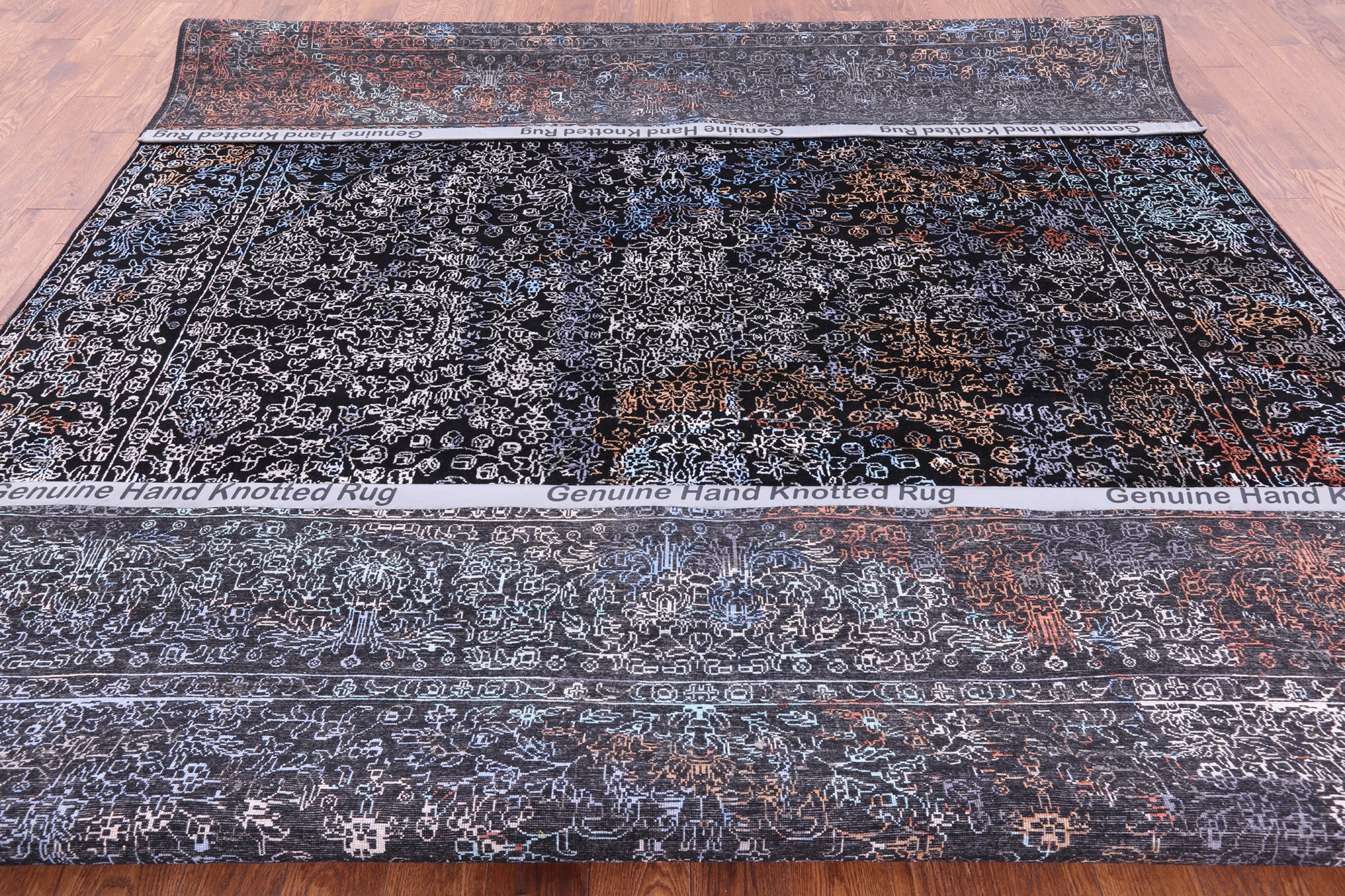 Black Modern Hand Knotted Wool & Silk Rug - 9' 1" X 11' 11" - Golden Nile