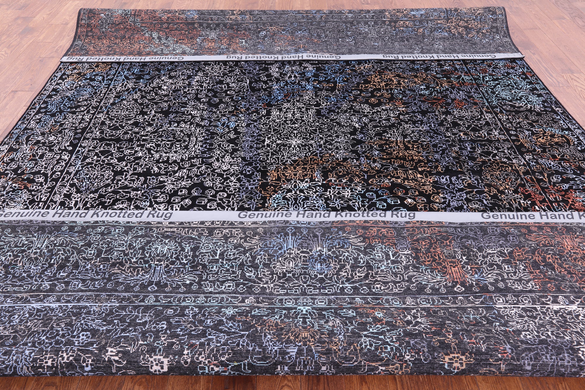 Black Modern Hand Knotted Wool & Silk Rug - 9' 1" X 11' 11" - Golden Nile