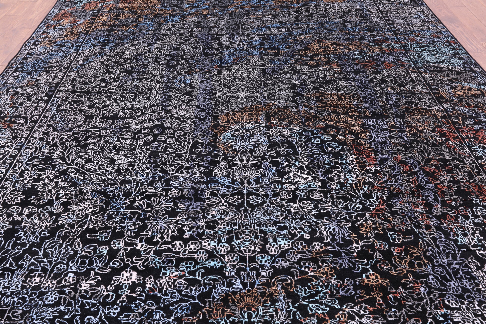 Black Modern Hand Knotted Wool & Silk Rug - 9' 1" X 11' 11" - Golden Nile