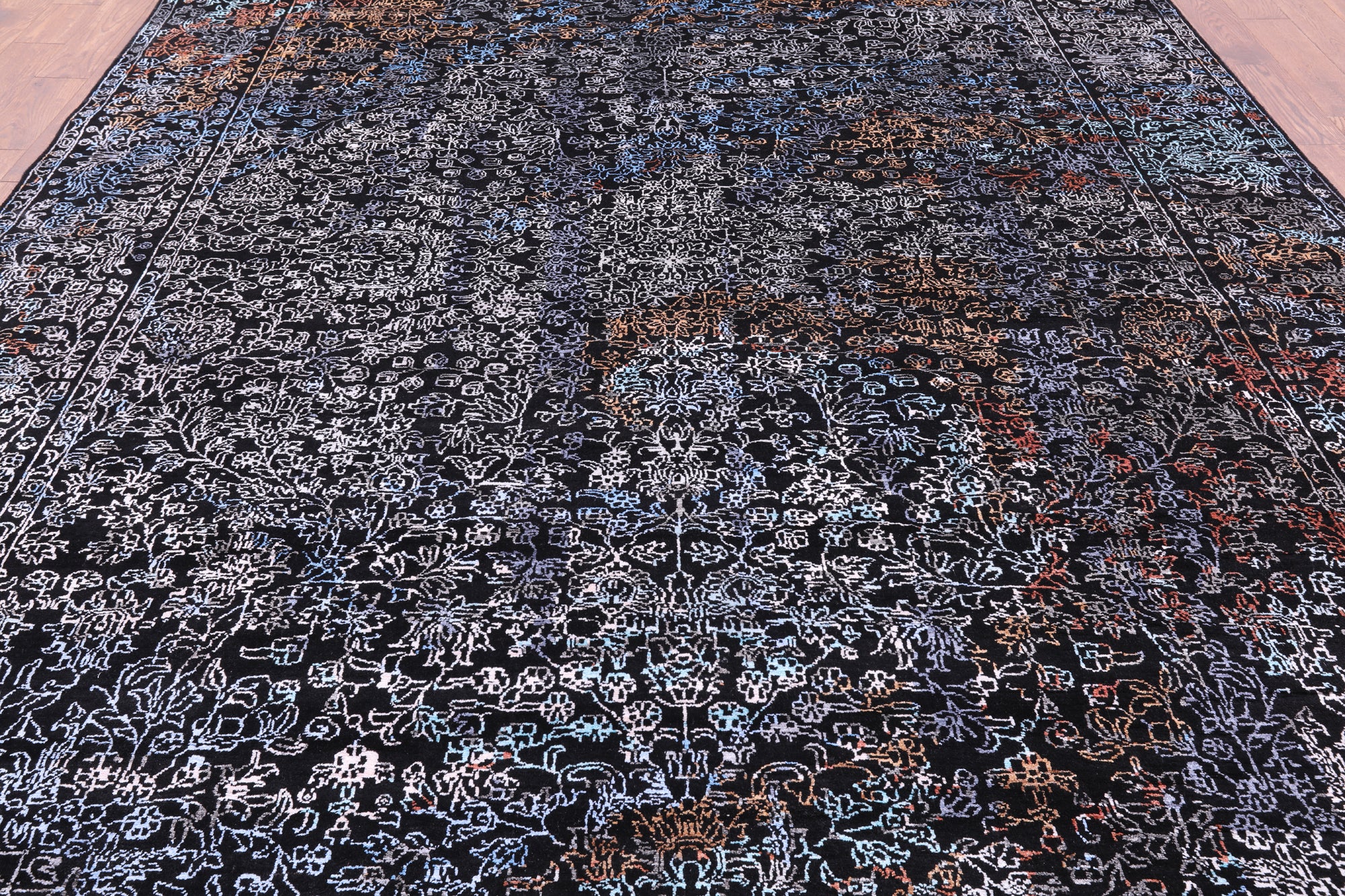 Black Modern Hand Knotted Wool & Silk Rug - 9' 1" X 11' 11" - Golden Nile