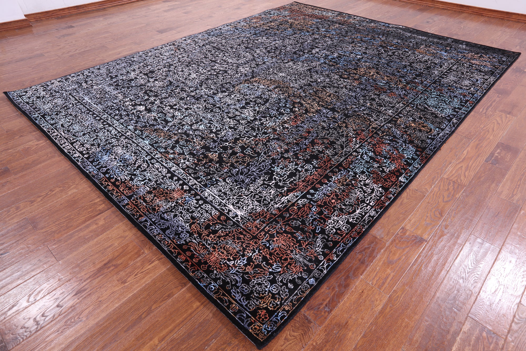 Black Modern Hand Knotted Wool & Silk Rug - 9' 1" X 11' 11" - Golden Nile