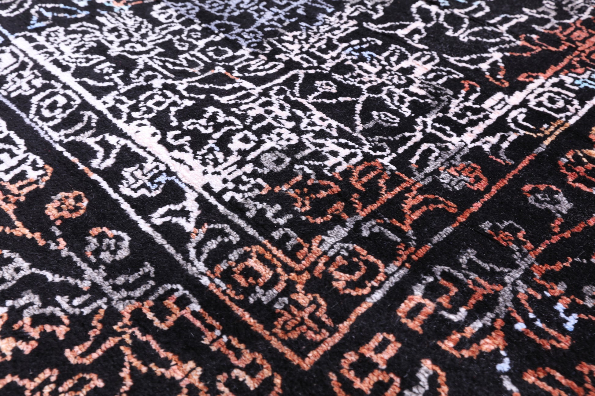 Black Modern Hand Knotted Wool & Silk Rug - 9' 1" X 11' 11" - Golden Nile