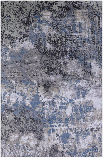 Abstract Contemporary Hand Knotted Wool & Silk Rug - 4' 0" X 6' 1" - Golden Nile