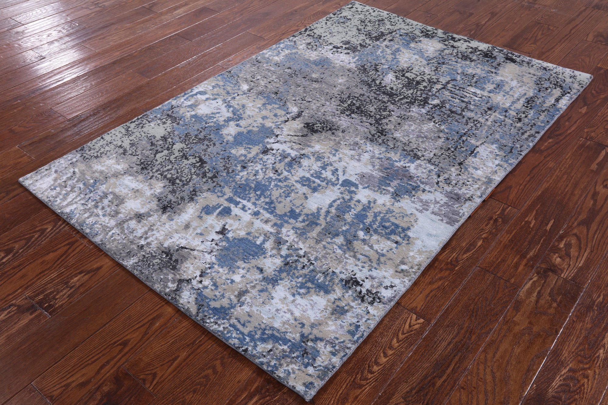 Abstract Contemporary Hand Knotted Wool & Silk Rug - 4' 0" X 6' 1" - Golden Nile