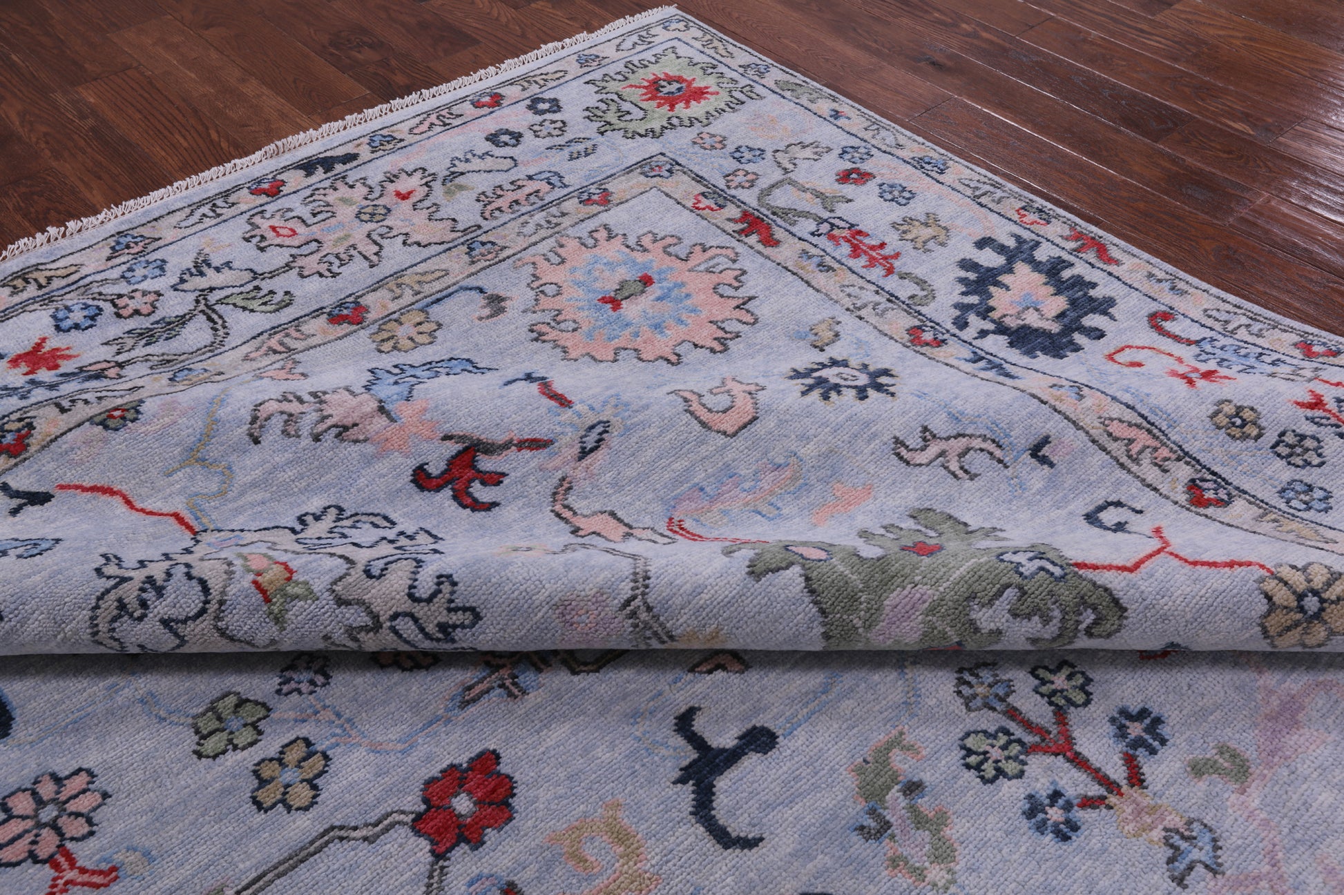Light Blue Turkish Oushak Hand Knotted Wool Rug - 9' 1" X 11' 10" - Golden Nile