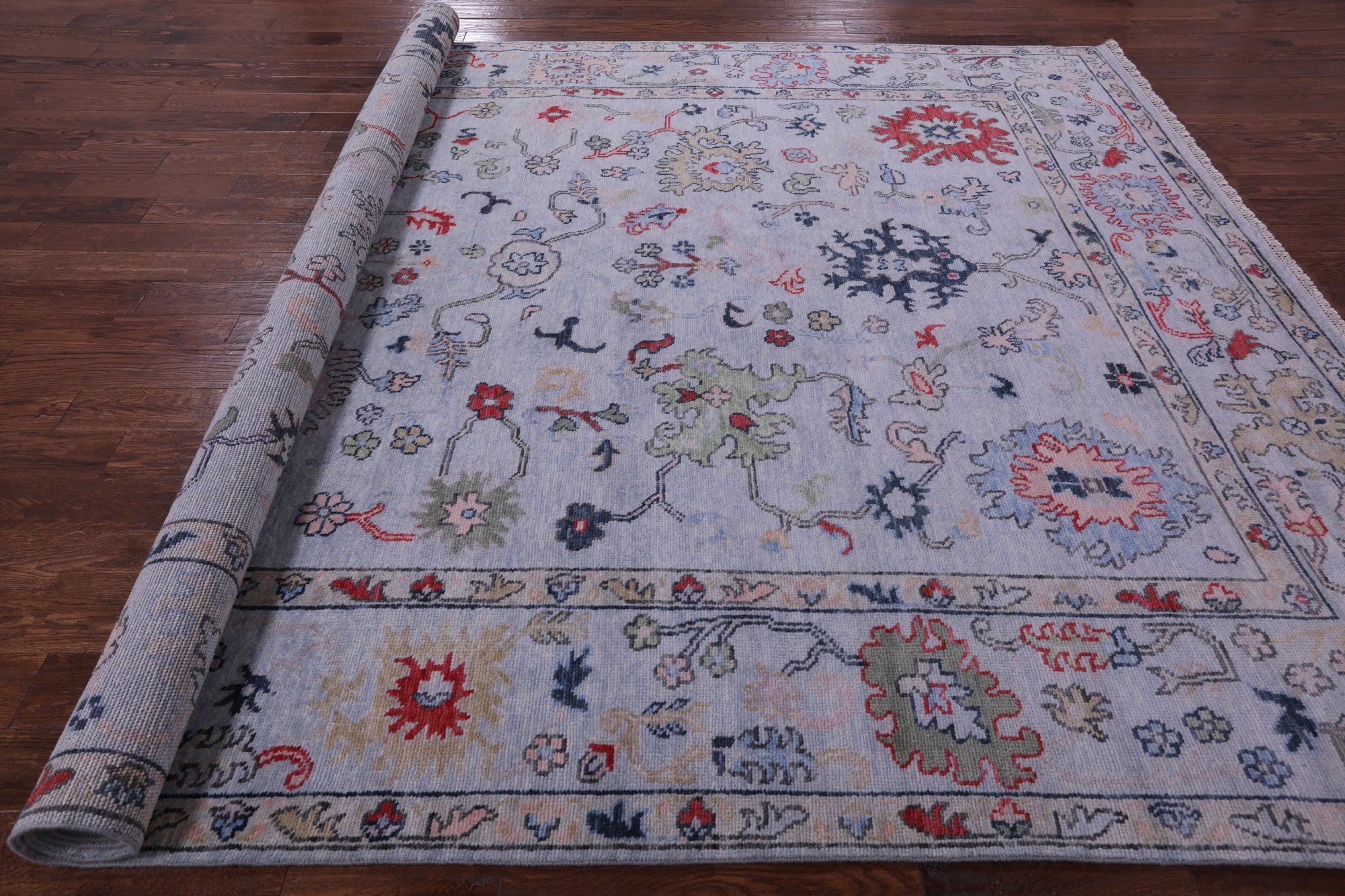 Light Blue Turkish Oushak Hand Knotted Wool Rug - 9' 1" X 11' 10" - Golden Nile